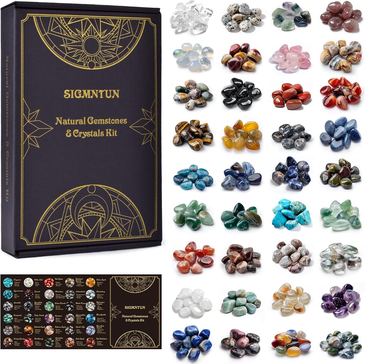 36 Varieties Healing Crystals & Stones Bulk Set – 2.5 lbs, 0.5" Natural Polished & Tumbled Gemstones Collection and Decorative Rocks for Chakra, Meditation, Reiki, Witchcraft, Crafts