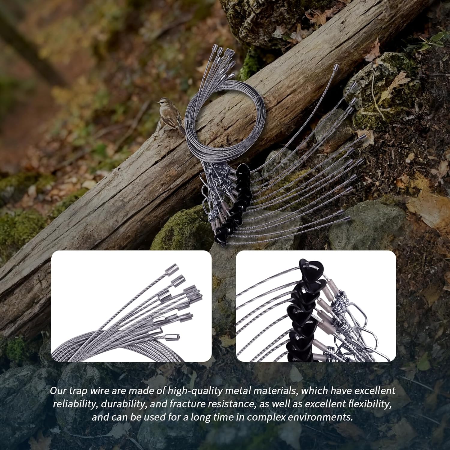 12Pcs Trap Wire (60in Long, 7x7, 3/32 Cable) Fits for Outdoor Survival and Hunting Adventures, Easy to Carry
