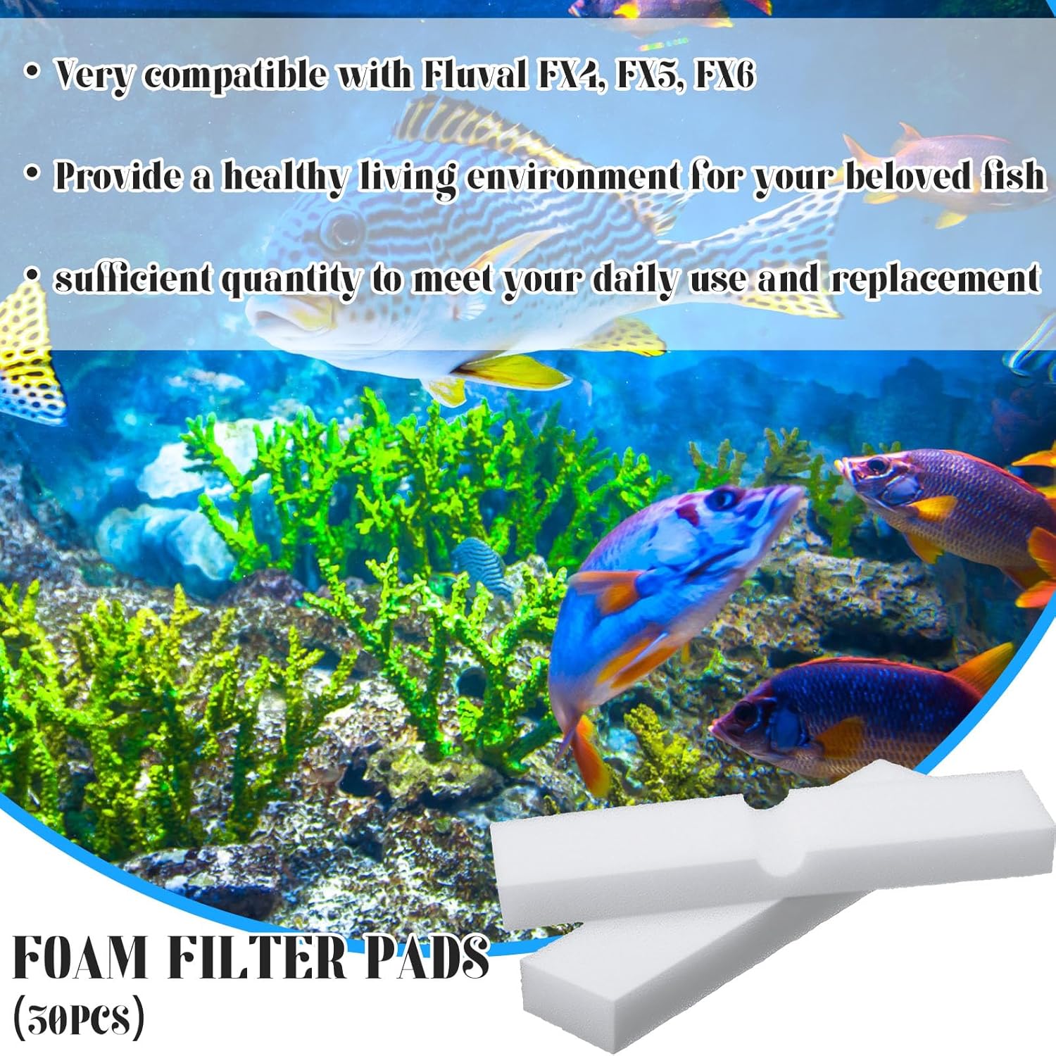 30 Pcs Aquarium Foam Filter Pads Compatible with Fluval Fx4, Fx5, Fx6 Cartridge Filters 30ppi Replacement White Pads