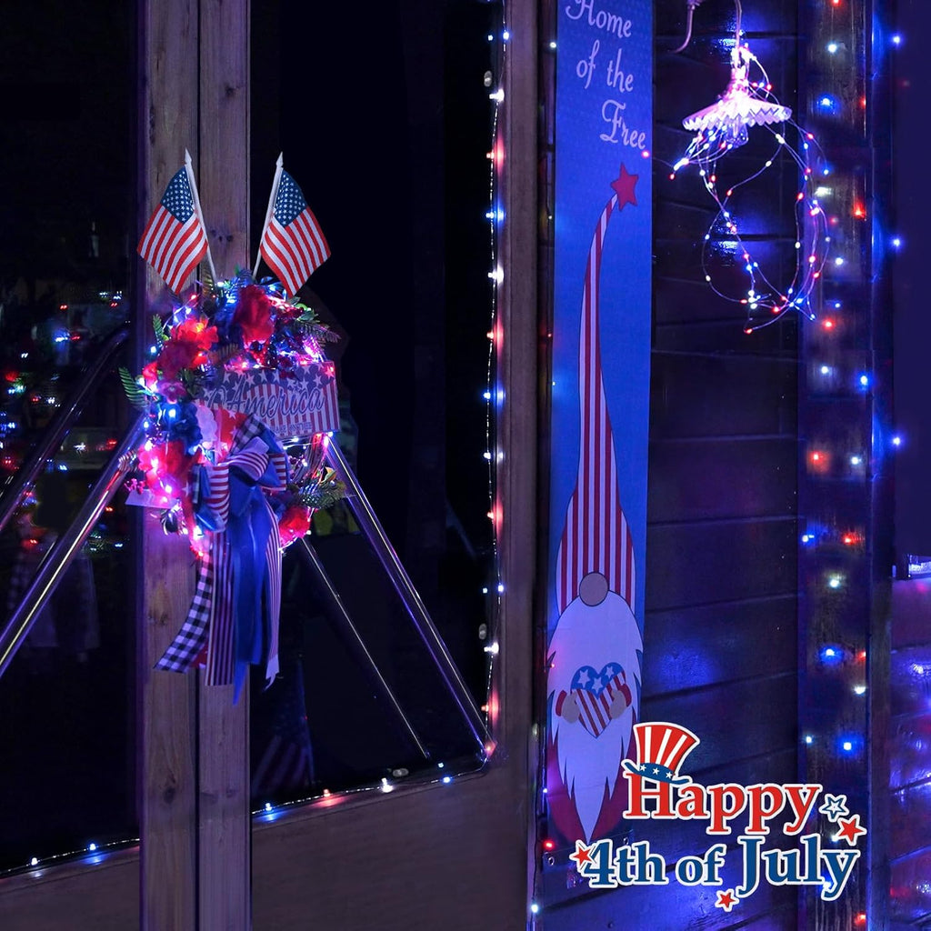 JMEXSUSS 2 Pack Red White and Blue Fairy Lights Battery Operated, Total 200 LED 66ft Battery Powered Twinkle Light with Remote, 8 Modes Red White and Blue String Lights for 4th of July Decorations