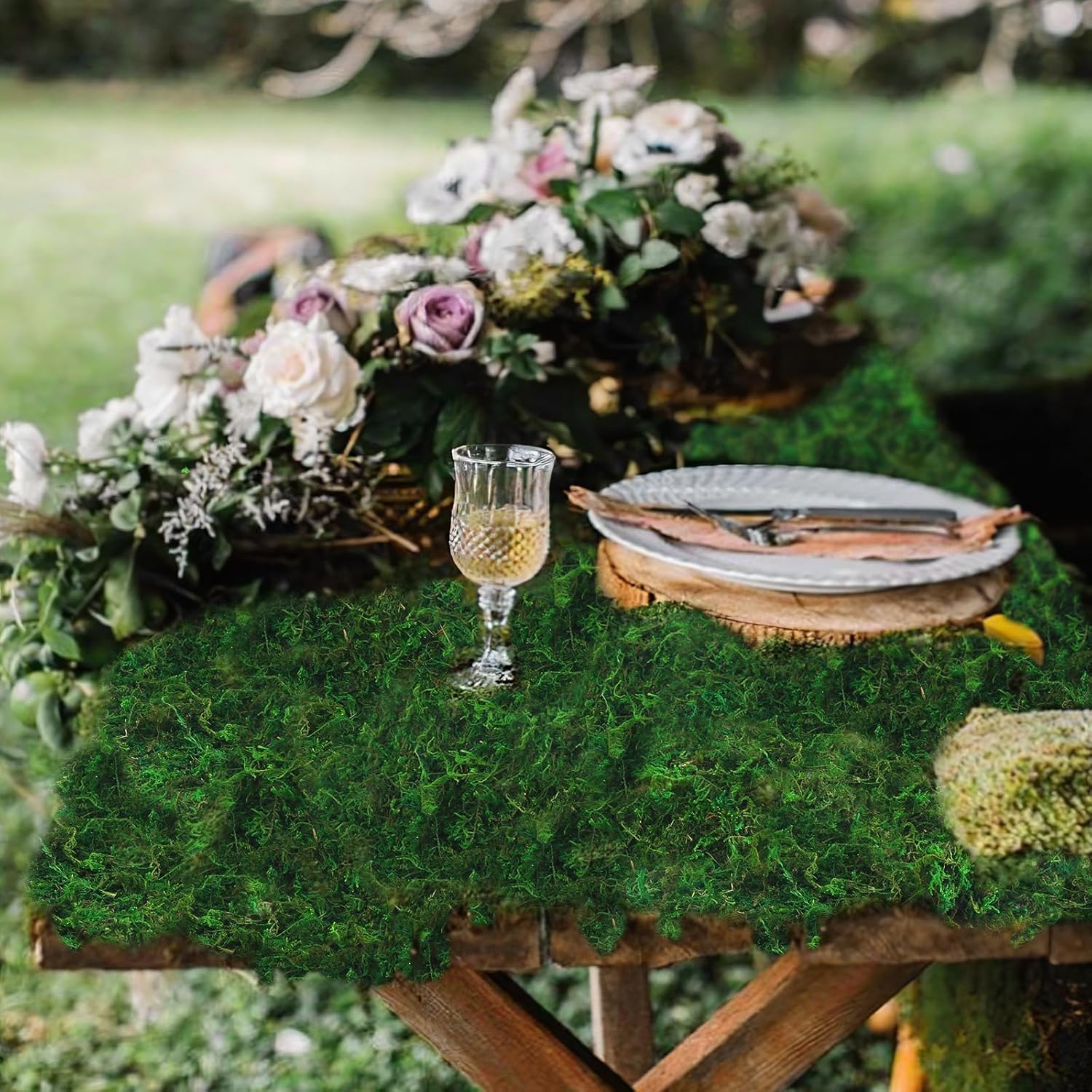 ACRYCS Moss Roll Moss Table Runner Dried Moss Mat for Crafts 12" x 71" Green Moss Roll for Fairy Gardens Wedding Woodland Decor Preserved Moss Mat for Table Decoration Moss Carpet for Wall 30x180 cm