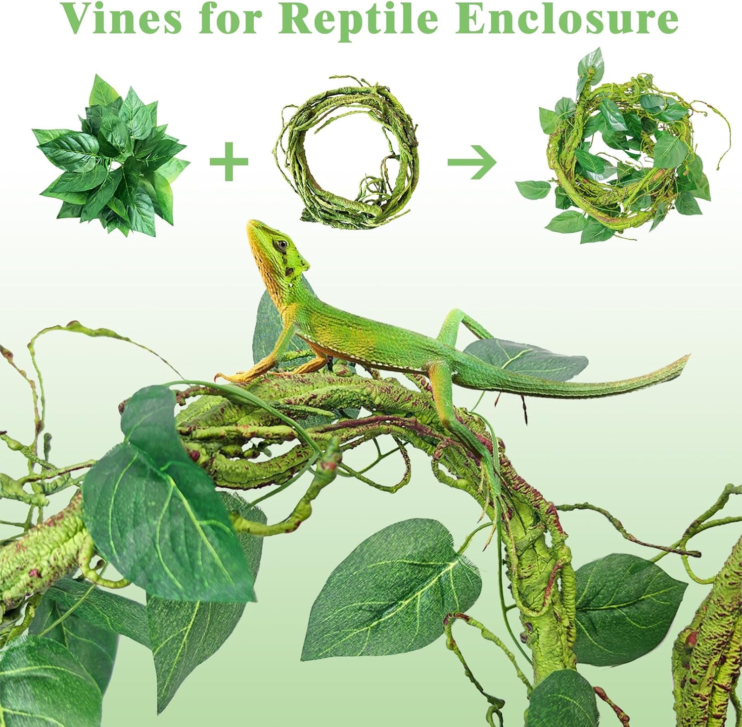 VCEPJH Medium Reptile Vines Thick Terrarium Plants 118 Inches Long Flexible Climbing Branch Lizard Tank Accessories Greenery Habitat Decor for Bearded Dragon Chameleon Gecko Frog Snake (M)
