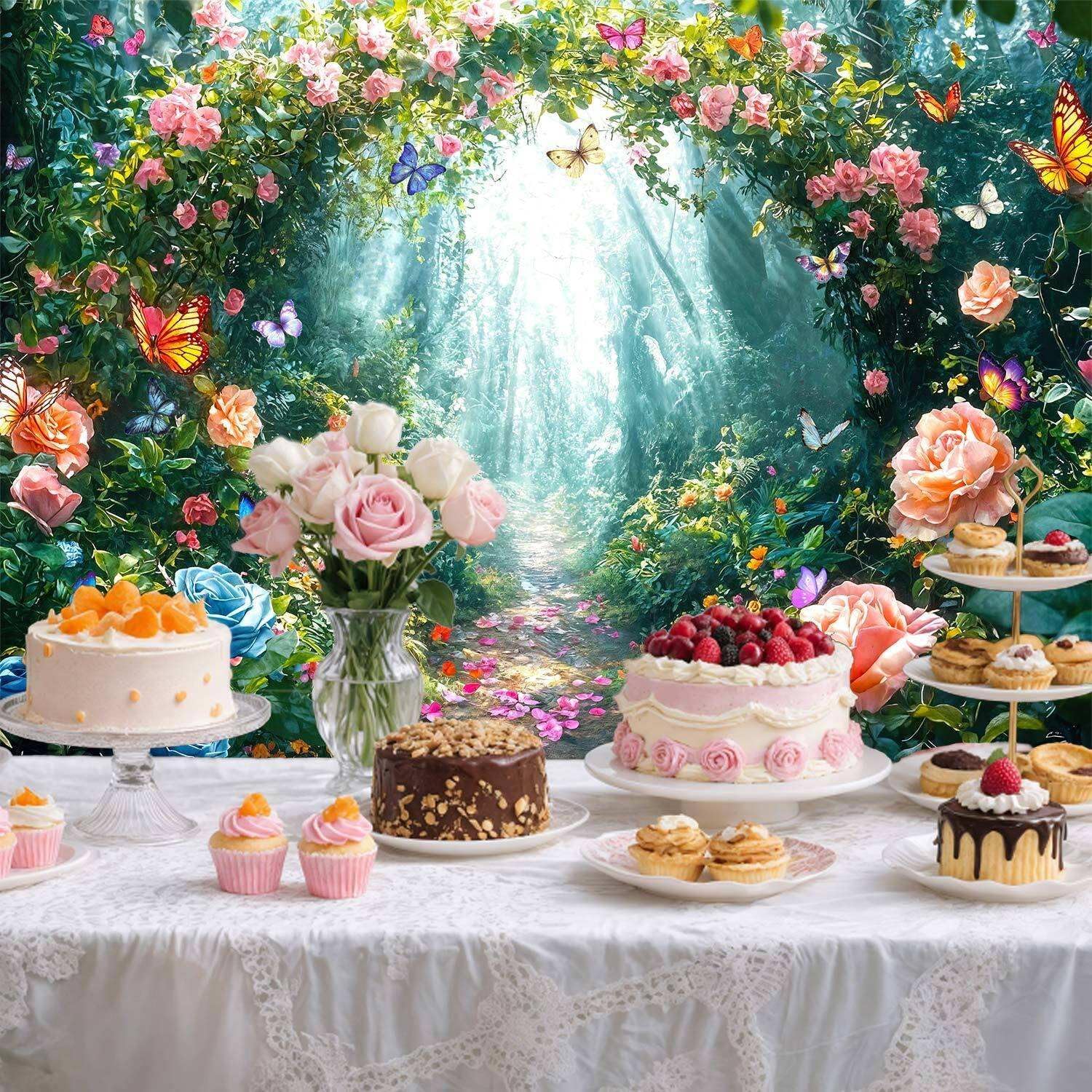 Enchanted Forest Backdrop Fairy Tale Wonderland Garden Woodland Butterfly Photography Background Girl Kids Birthday Decor Party Decorations Photo Booth Studio Props 10X6