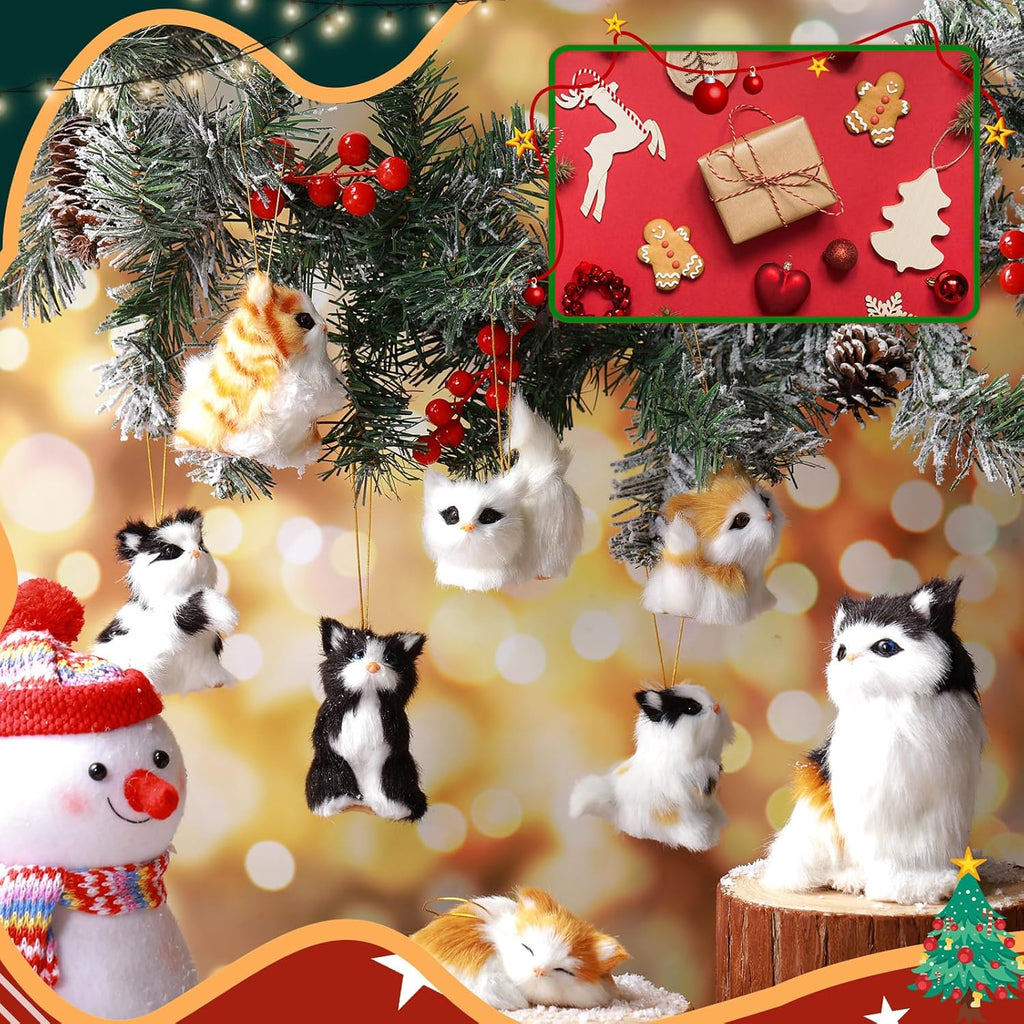 Skylety 10 Pieces Forest Animals Ornaments Woodland Animal Faux Fur Plush Hanging Ornaments Family Educational Playset for Fall, Christmas, Winter Birthday Party Supplies(Cats)