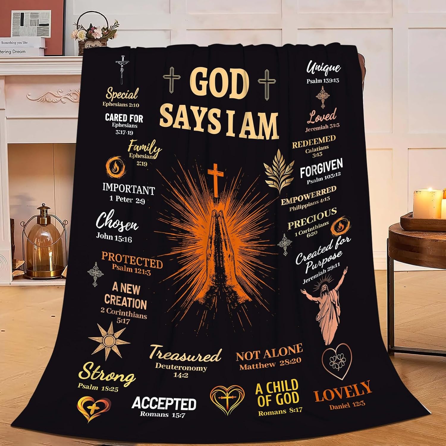 Bible Verse Blanket Spiritual Prayer Christian Faith Throw Inspirational God Says I Am Scripture Religious Gifts for Women Men Adults Girls Soft Cozy Plush Fuzzy Fleece Blanket Decor 60''X80''