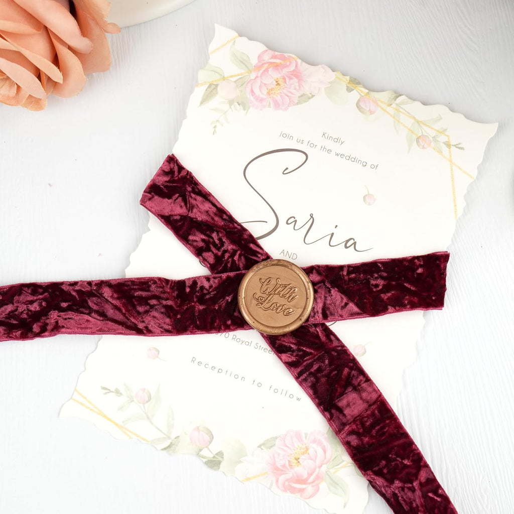 MAYREEL 1 Inch Burgundy Crushed Velvet Ribbon Maroon Vintage for Flower Bouquets Wedding Invitations Crafts Gift Wrapping Party Favor Boxes 10 Yards