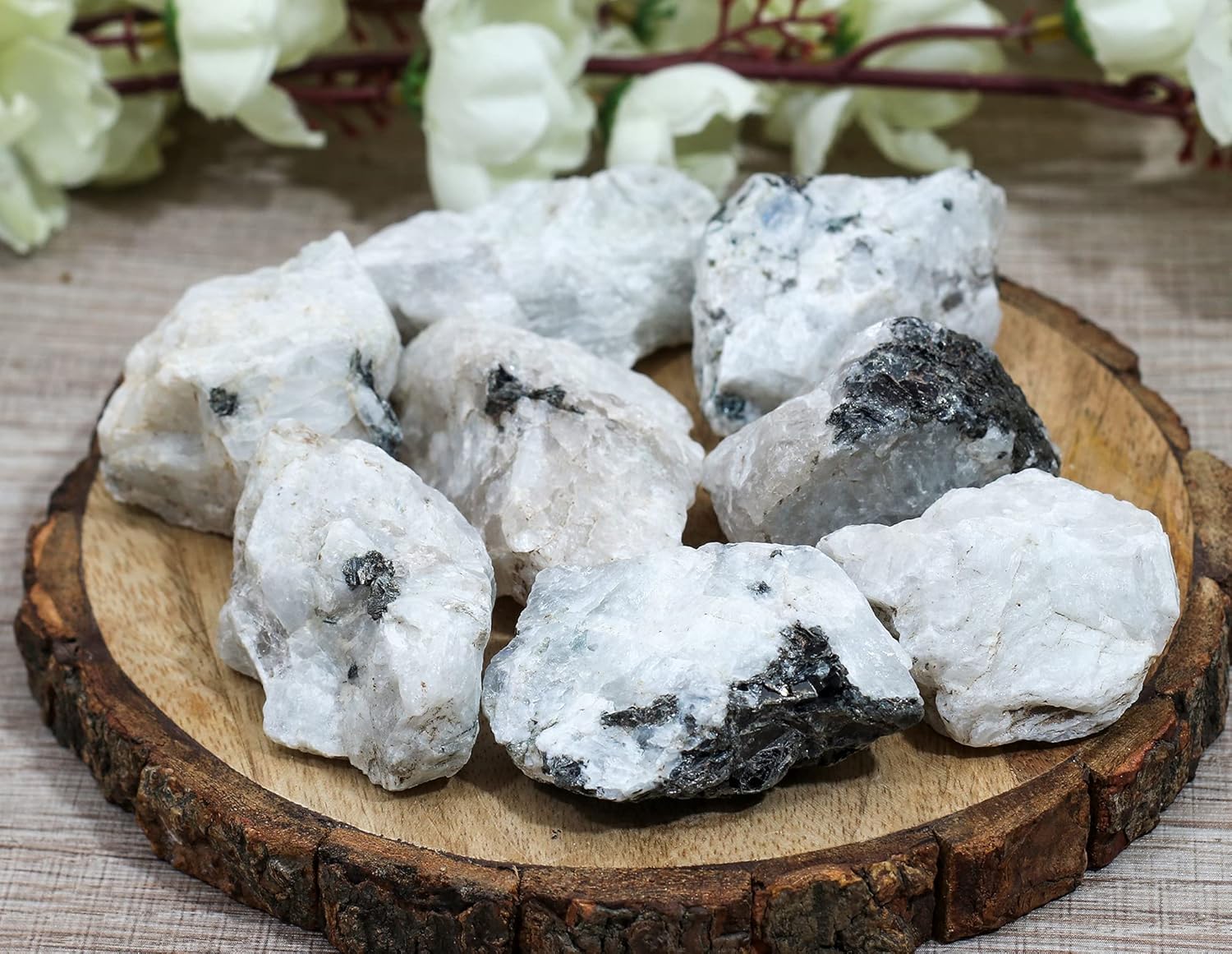 Crocon 2LB Rainbow Moonstone Rough Bulk Natural Stone Raw Stone Tumbling Cabbing Polishing Mining Chakra Balancing Reiki Healing Good Luck Home Office Decor