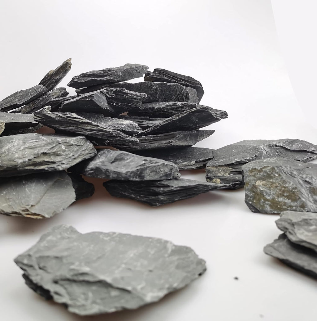 Voulosimi Natural Slate Rocks PH Neutral Stone Perfect Rocks for Aquariums, Landscaping Model,Tank Decoration,Amphibian Enclosures (3.5 LB, 5-7 inch)