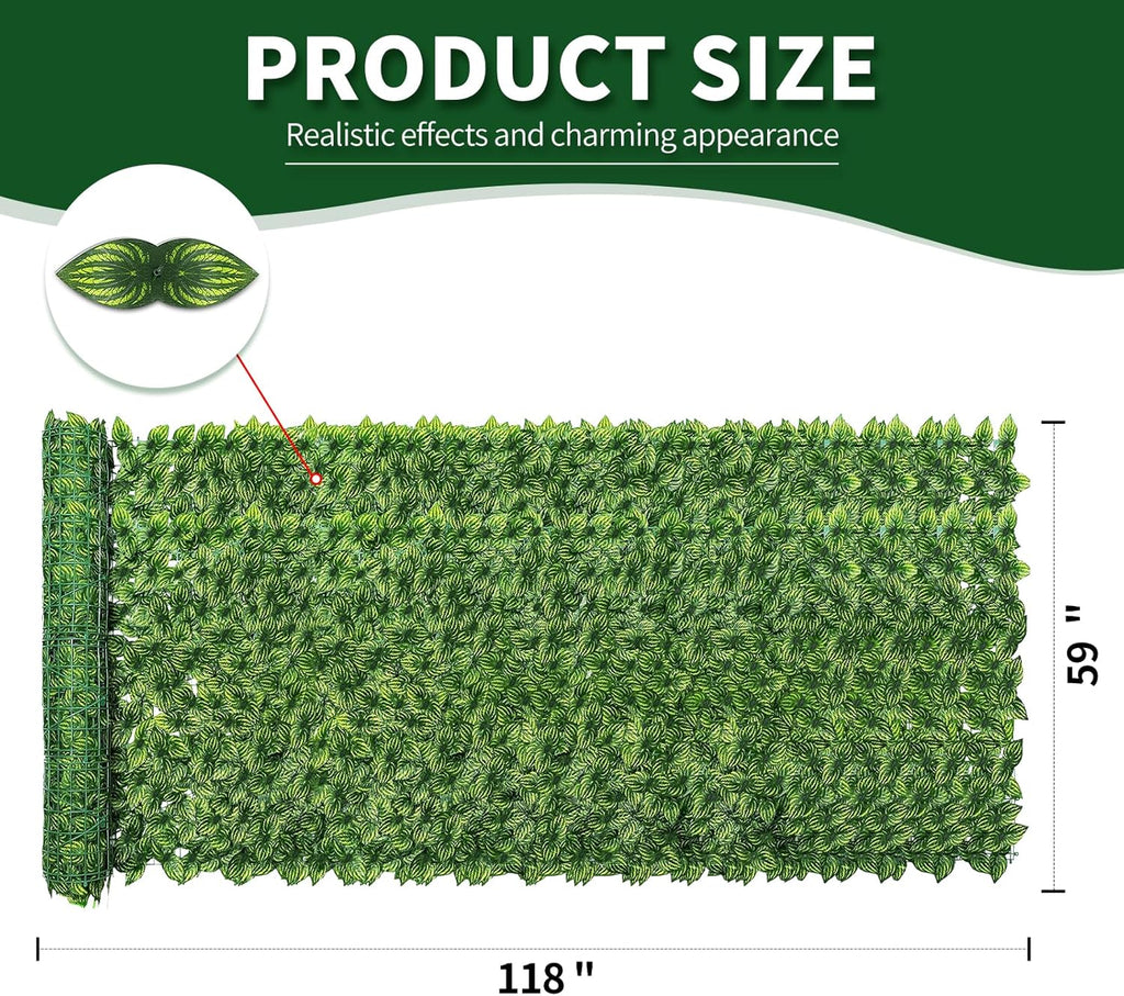 Artificial Ivy Privacy Fence Screen,59" X 118" UV-Anti Fake Leaves Plant Vine,Privacy Hedges Wall for Indoor Outdoor Garden Backyard Decor,Color Watermelon Leaves