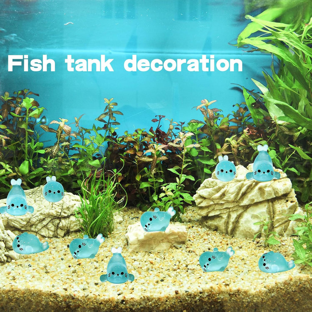 100Pcs Glow in The Dark Mini Seal Figurines, Cute Luminous Resin Sea Animal Decorations for DIY Crafts, Fairy Garden, Aquarium, and Home Decoration