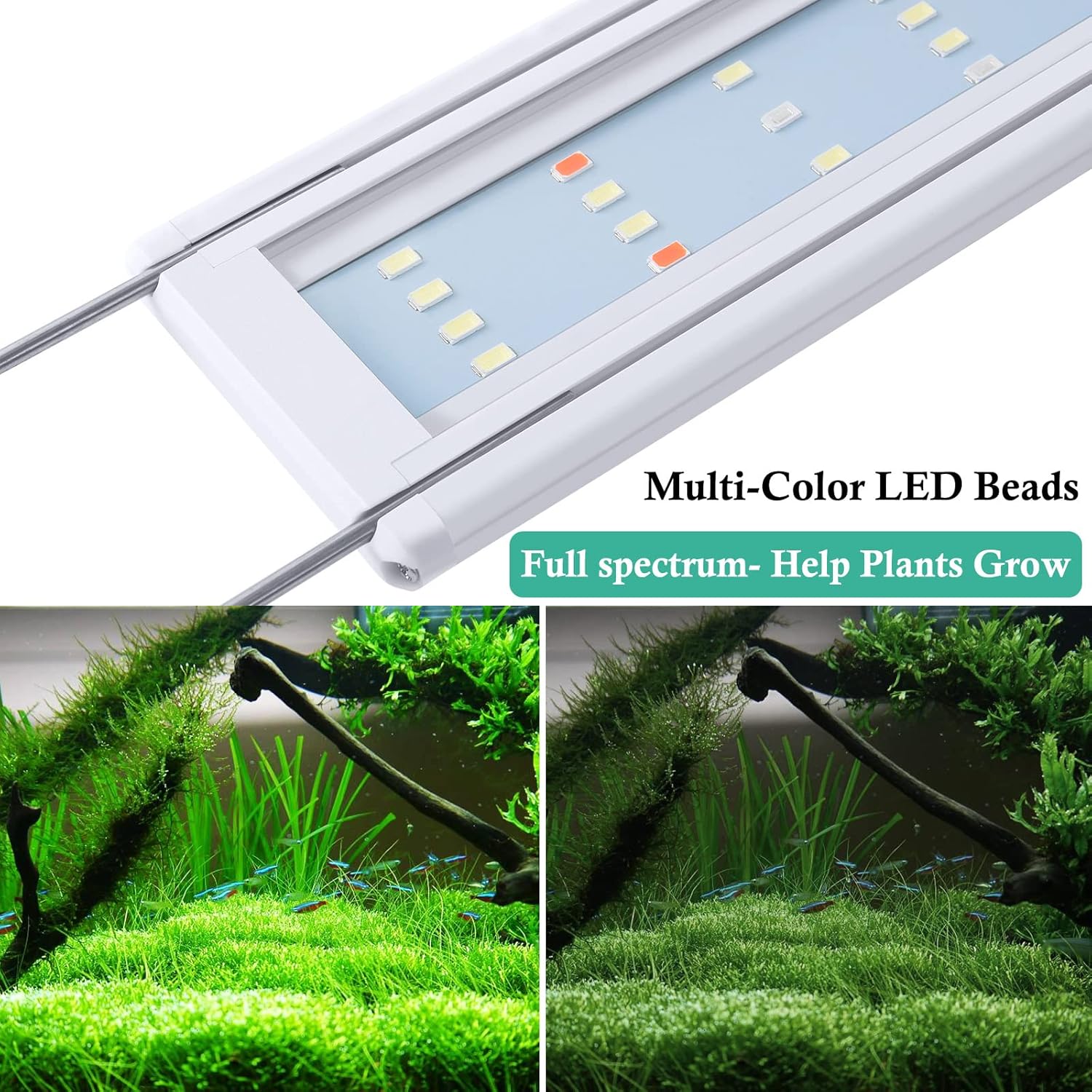 HITOP Full Spectrum LED Aquarium Light – 12” 16” 24” 32” Classic Fish Tank Light with RGB LEDs, with Timer and Stable Extendable Brackets (12-20in)