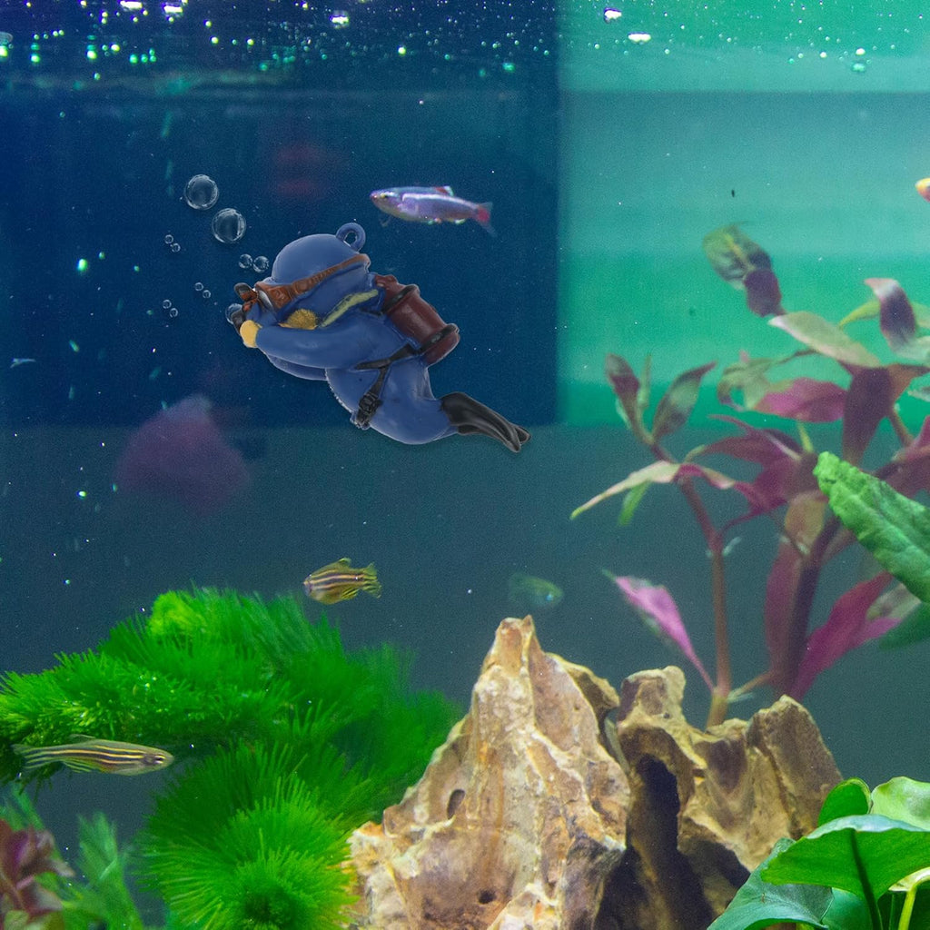 Diver Aquarium Decorations, Floating Diver Fish Tank Decorations, Floating Cartoon Diver Decor, Fun Floating Fish Decoration, PVC Diver Decor, Blue, 1 Set
