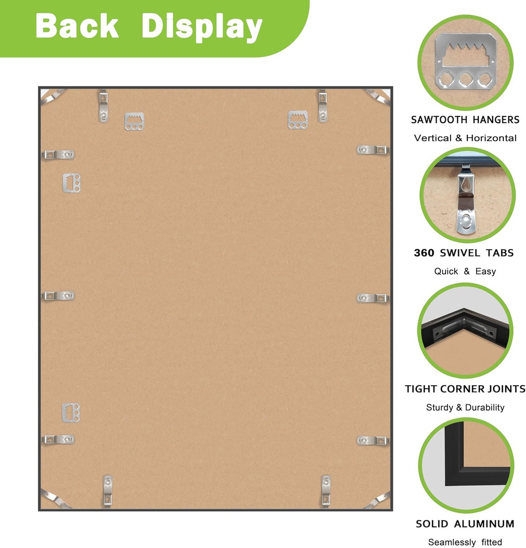 FrameWorks 20x24 Brushed Aluminum Poster Frames – Modern Brushed Metal Design w/Shatterproof Plexiglass, Perfect for Posters, Artwork, Paintings, Wall Displays – Home or Office Decor, Black - 1 Pack