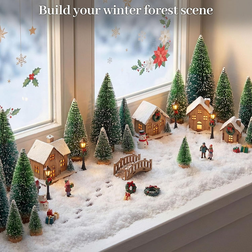LOVEINUSA 40Pcs Mini Sisal Snow Frost Bottle Brush Trees in 5 Sizes for Christmas DIY Home Decoration and Tabletops