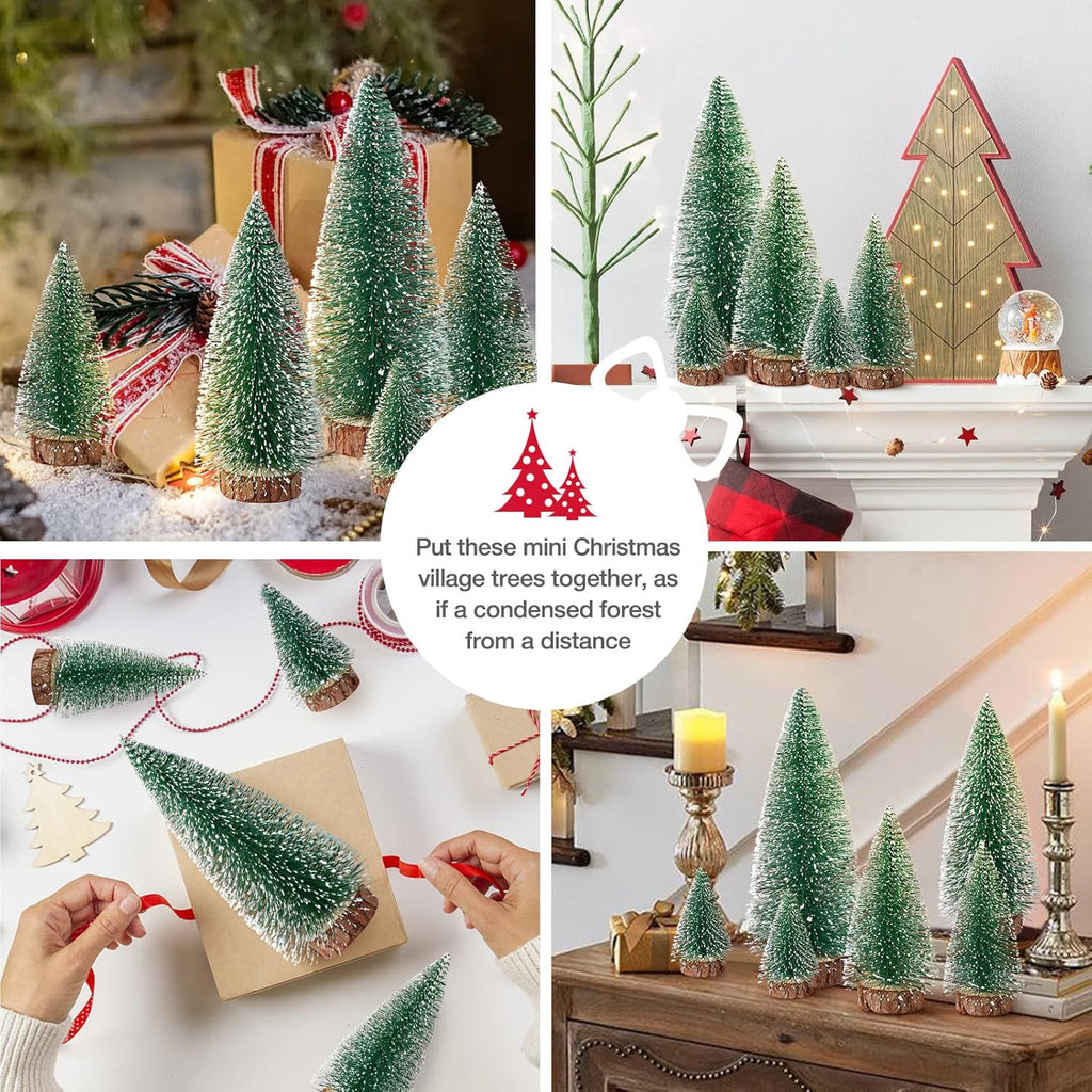 Mini Christmas Trees Christmas Decor Artificial Christmas Decorations with 4 Sizes, Christmas Tree Bottle Brush Trees Christmas Table Decorations (6pcs Green)