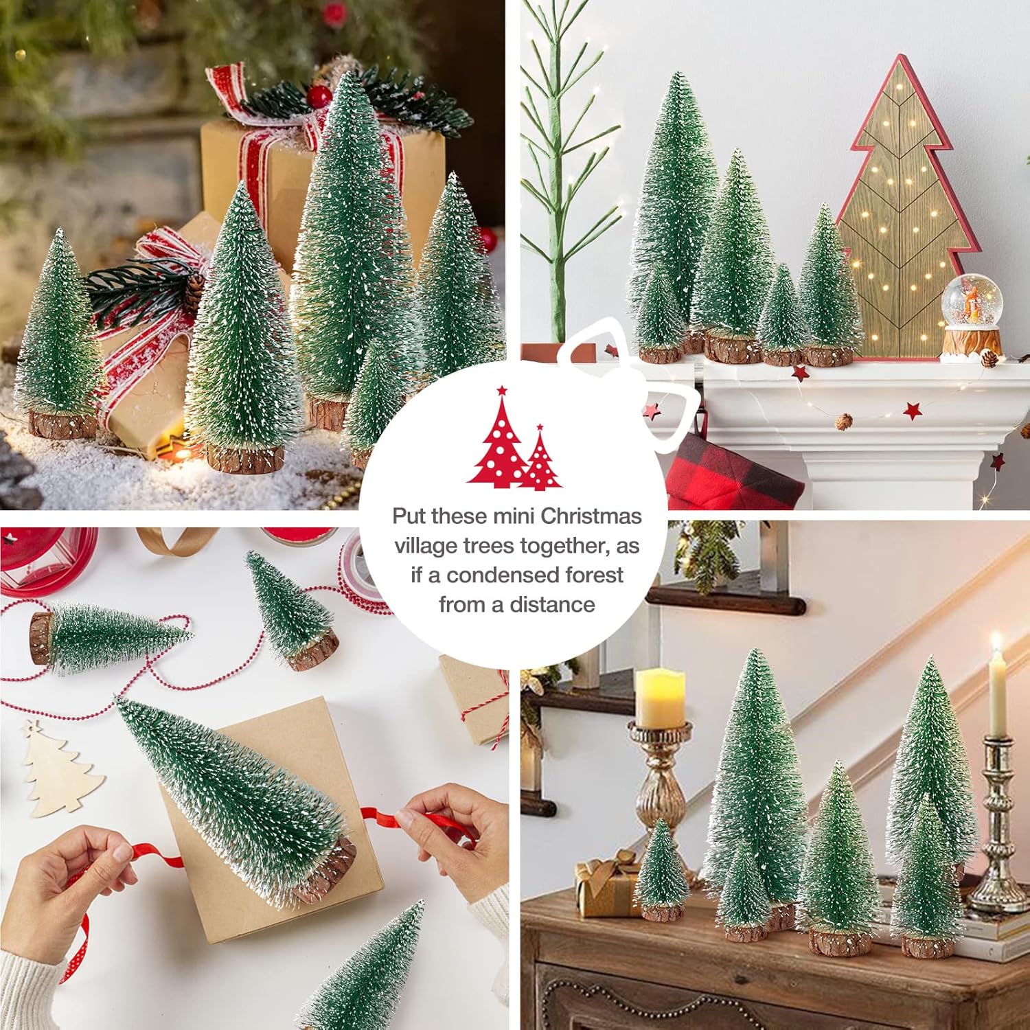 Mini Christmas Trees Christmas Decor Artificial Christmas Decorations with 4 Sizes, Christmas Tree Bottle Brush Trees Christmas Table Decorations (6pcs Green)