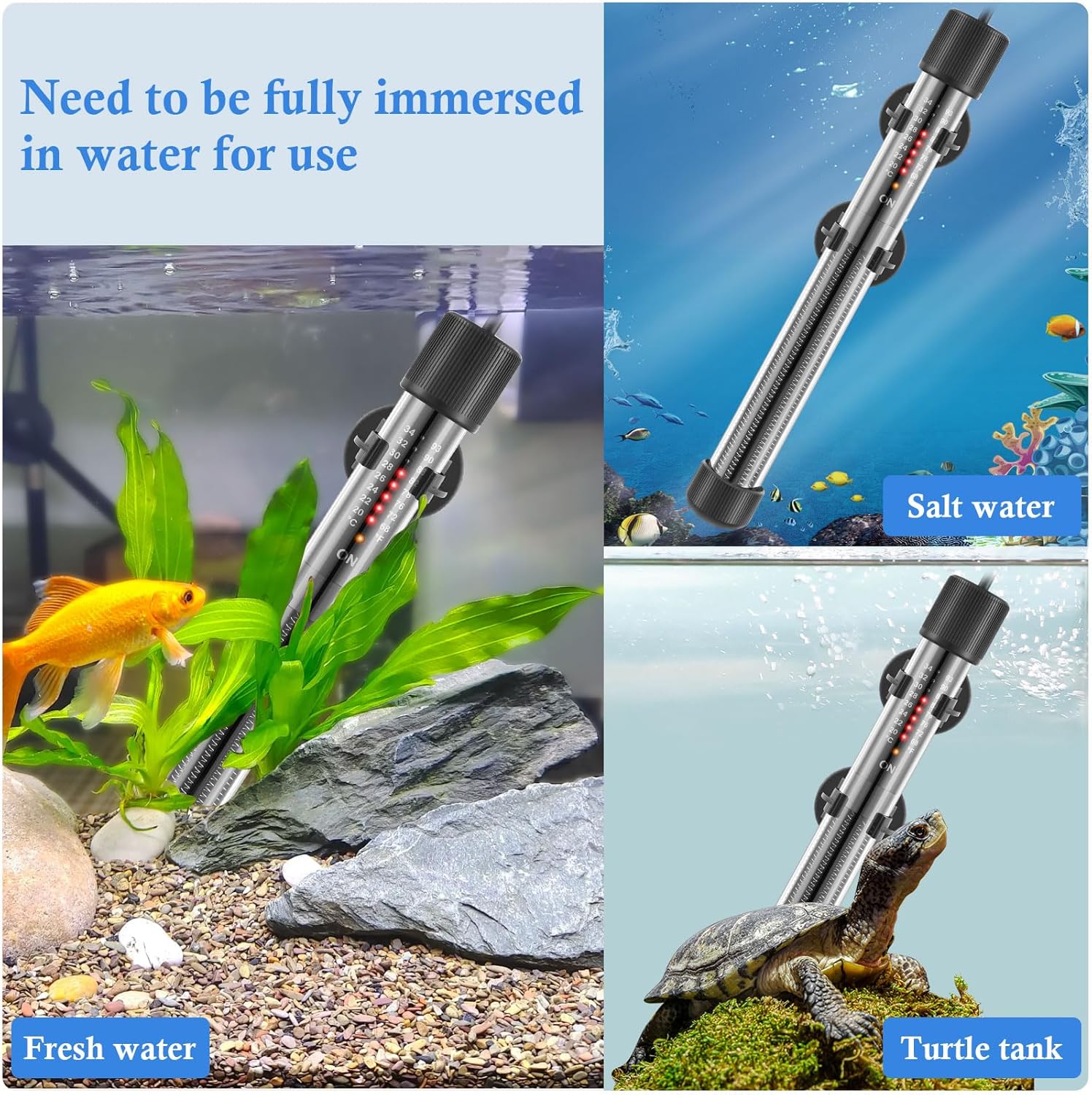 HITOP Thickened Glass Aquarium Heater: 50W 100W 300W Upgraded Fish Tank Heater with Controller, Fish Tank Thermostat Heater for Seawater/Fresh Water 5-65Gal