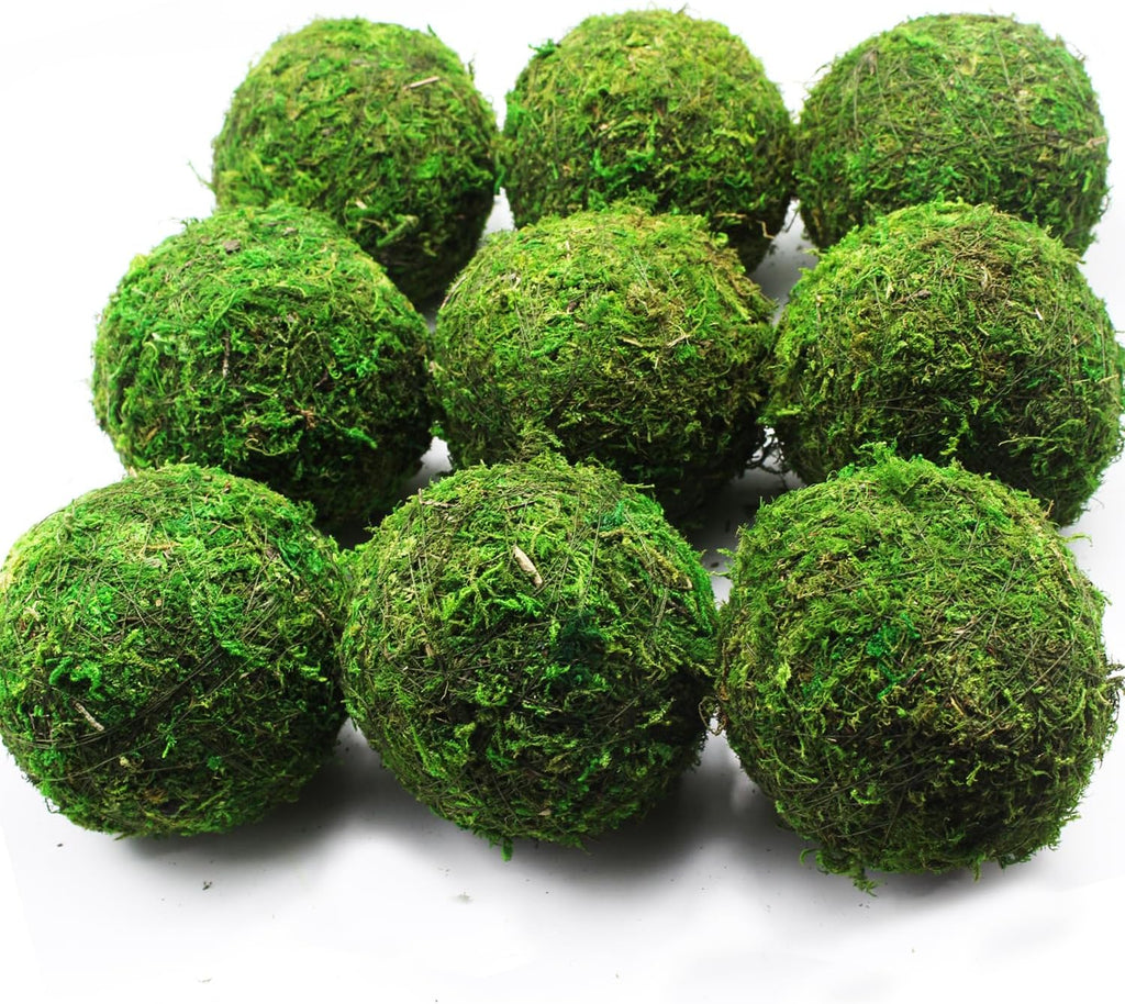 Large Decorative Moss Balls, 9 Pcs 3.5" Green Dried Moss Spheres, Greenery Balls Faux Mossy Globes, Balls for Bowls Filler, Wedding Decors, Centerpiece (3.5"- Set of 9)