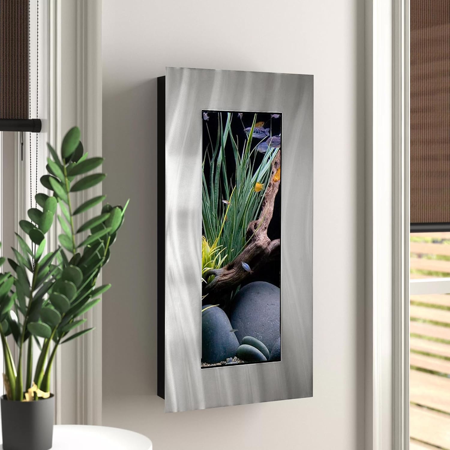 Aussie Aquariums 3.0 Wall Mounted Fish Tank Kit with LED Lighting, Built-in Filter System, Modern Space-Saving Design, Complete Accessories Set (Verticali, Silver)
