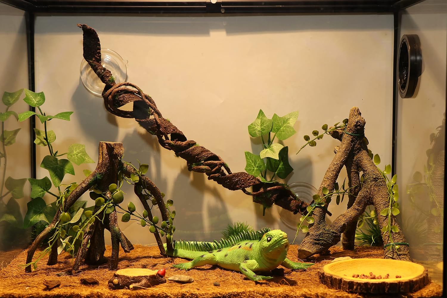 AQUA KT Reptile Corner Climbing Branch with Plant Snake Climb Tree for Bearded Dragon Lizard Hermit Crab Crested Gecko Leopard Chameleon Frog Terrarium Habitat