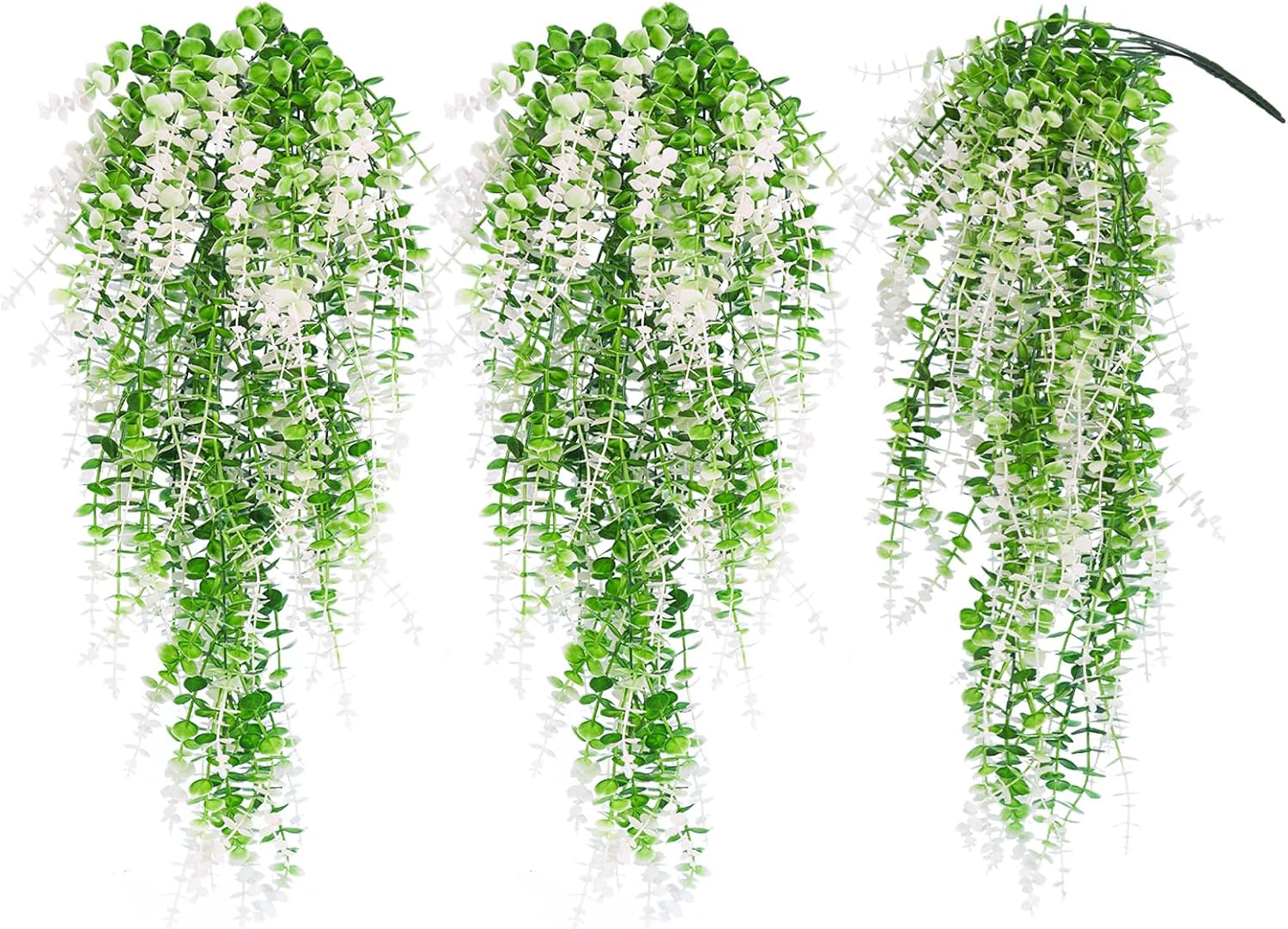 RECUTMS Fake Monkey Plants Hanging Eucalyptus Vines Fake Vines Faux Hanging Plants for Outdoor Garden Yard Backdrop Decor Indoor Room Table Wall Home Hanging Decoration(White)