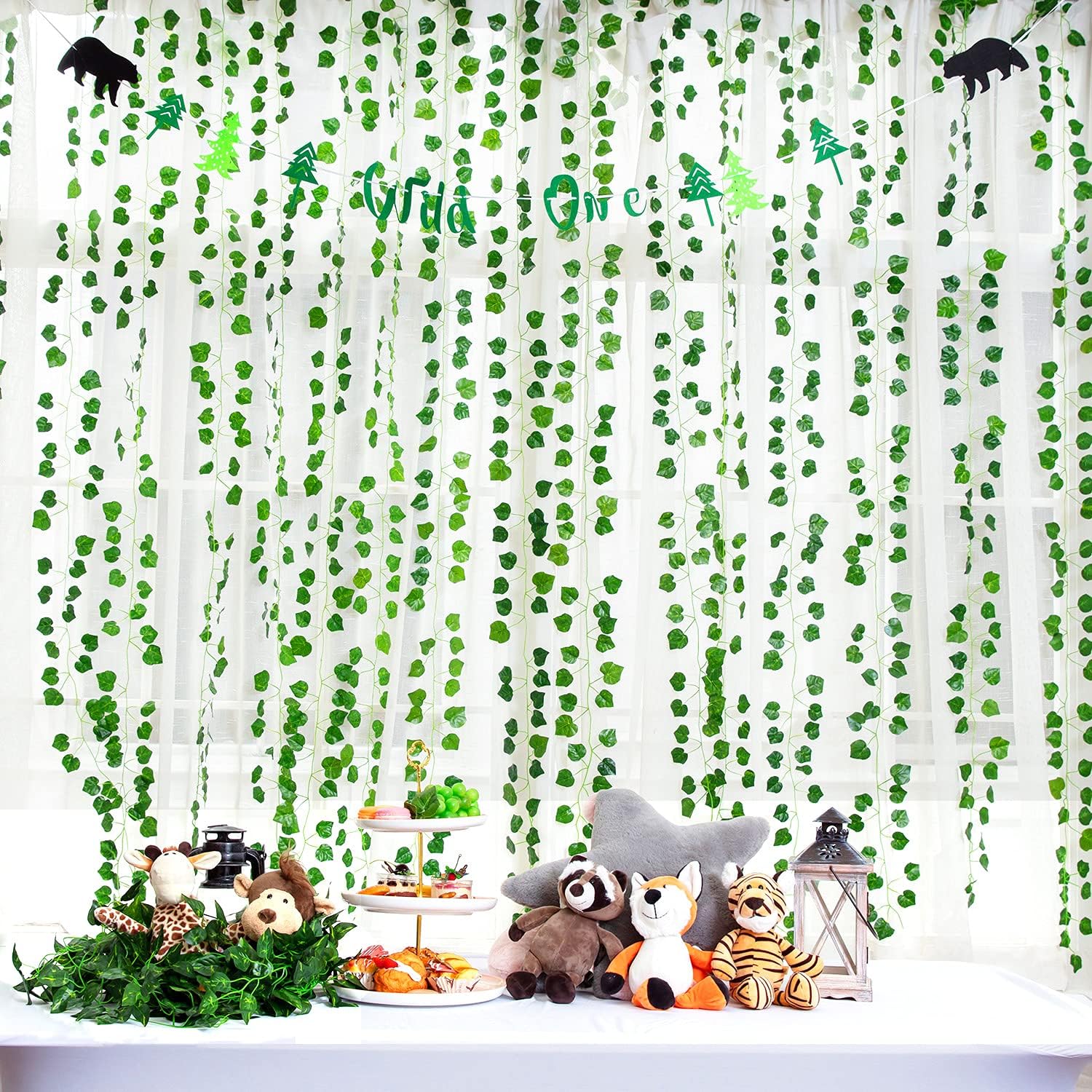 Naidiler 12 Pcs Green Garland Greenery Vines for Wedding Decorations, Rustic Theme Jungle Forest and Boho Shower Party Decorations, Hanging Leaf Garlands for Outdoor Garden Party Décor