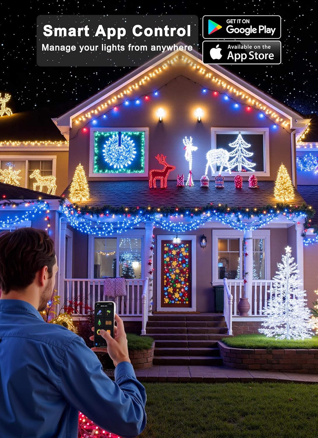 Minetom LED Color Changing Smart RGB Christmas Tree Lights, 33ft 100LED String Lights, 16 Milion Adjustable Colors Fairy Lights with Remote & Timer & Memory Function for Xmas Tree Holiday Party