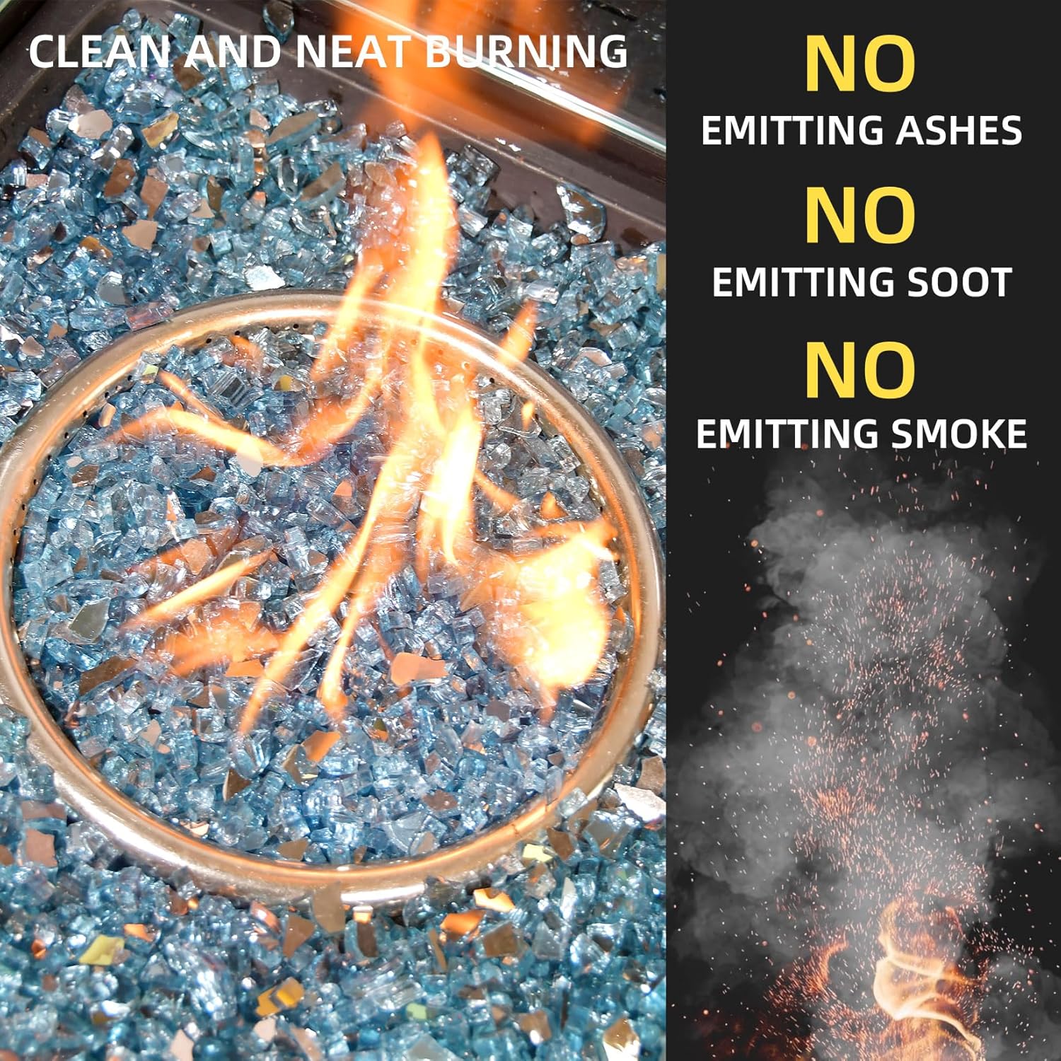GasSaf 1/4 Inch Fire Glass Reflective Tempered Fireglass Cut Crushed FireGlass for Fire Pit, Fireplace, Replaces Existing Gas Logs & Lava Rocks (10 Pound)(Caribbean Blue)