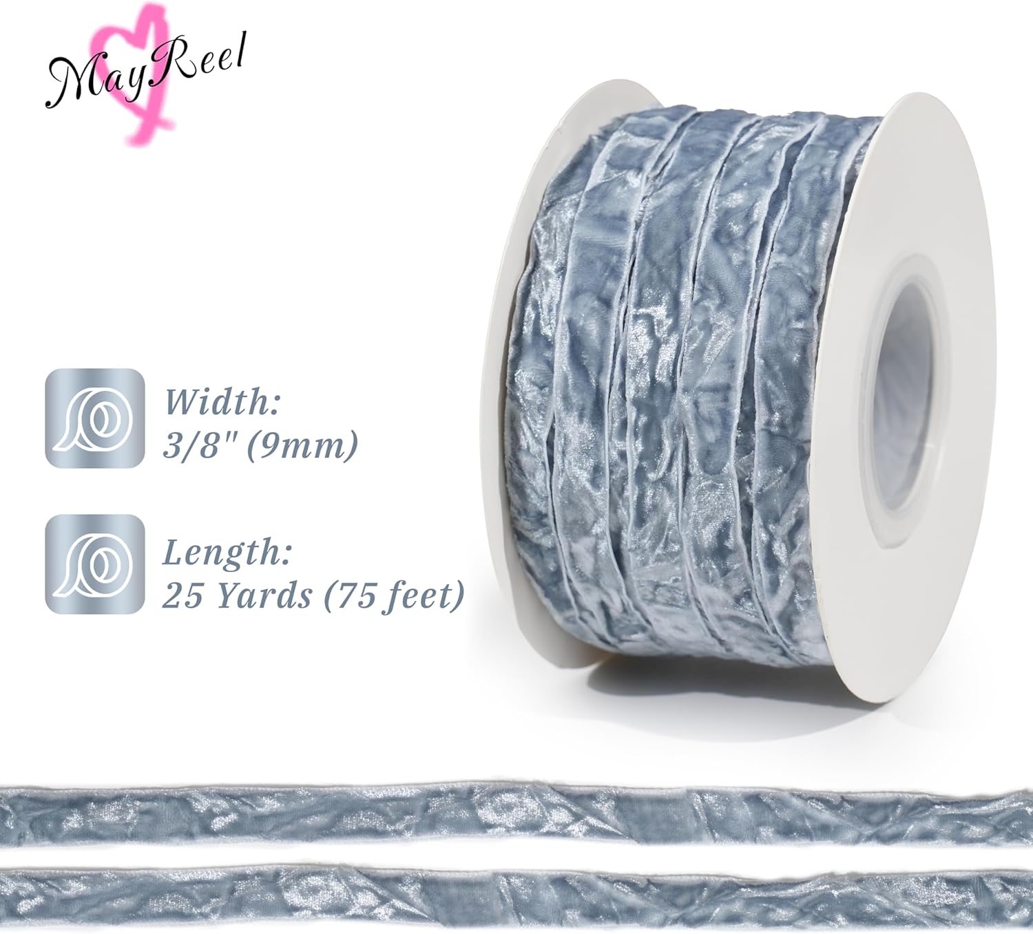 MAYREEL 3/8 Inch Dusty Blue Crushed Velvet Ribbon Slate Blue Vintage for Flower Bouquet Gift Wrapping Wedding Invitations Crafts Christmas Decorations Party 25 Yards