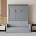 MERITLINE Full Murphy Bed with Couch,Wood Murphy Bed Cabinet with Sofa,Fold up Bed Grey Murphy Wall Bed Full Size