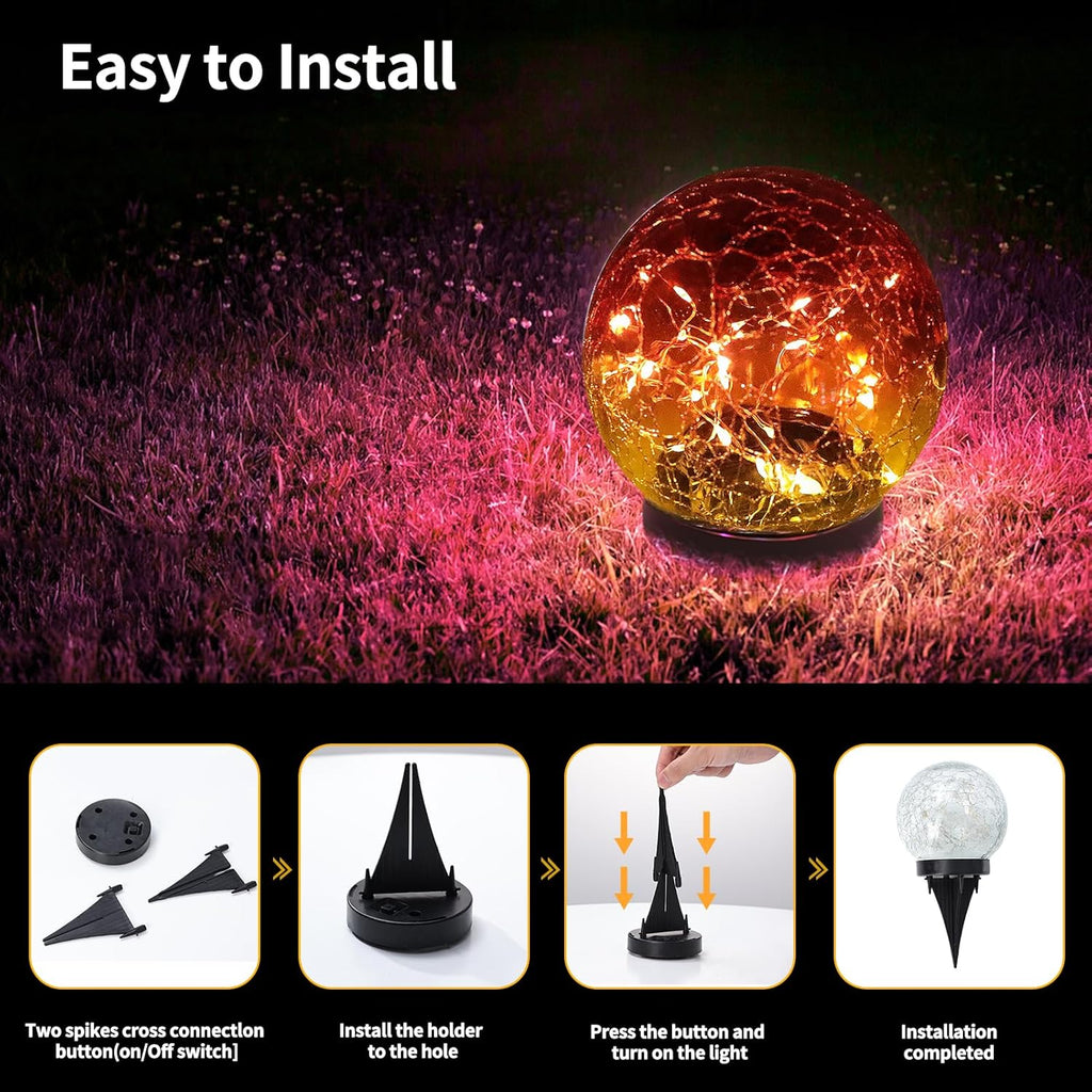 Solar Globe Lights Outdoor Waterproof-Solar Balls for Garden-Cracked Glass Ball Lights Outdoor-Solar Orbs for Outside-Decorations for Patio and Yard Lawn Backyard Decor