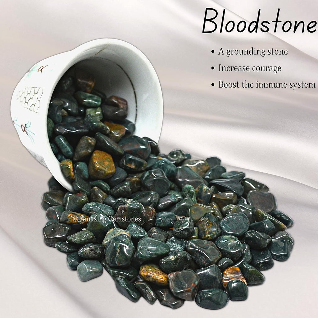 Amazing Gemstone Bloodstone Crystal Chips Aquarium Gravel Rocks - Bloodstone Chips Bulk Fish Tank Gravel, Small Tumbled Stone Chips and Tiny Crystals for Decoration (Natural AAA Grade Gemstones)