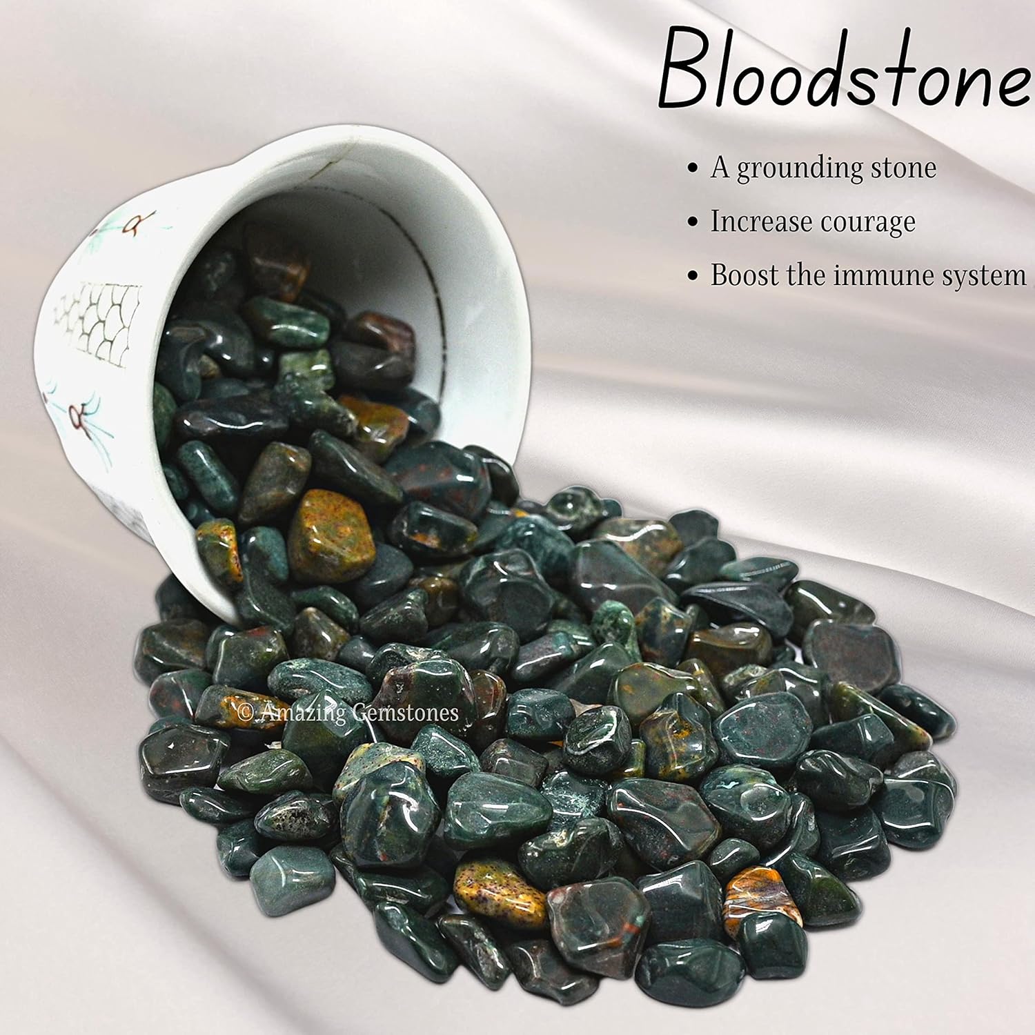 Amazing Gemstone Bloodstone Crystal Chips Aquarium Gravel Rocks - 1000+ Carat Bloodstone Chips Bulk Fish Tank Gravel, Small Tumbled Stone Chips and Tiny Crystals for Decoration (AAA Grade Gemstones)
