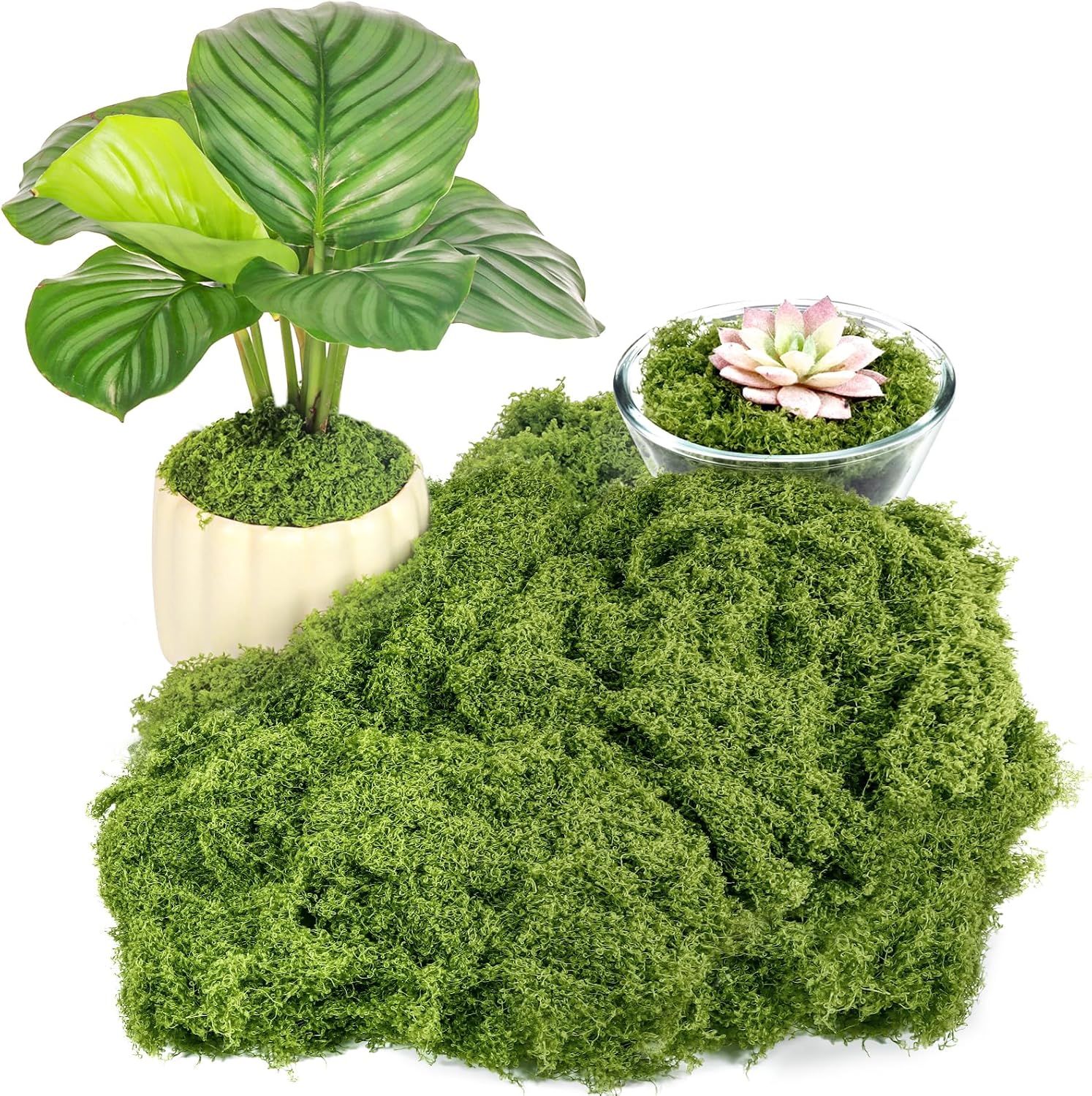 Fake Green Moss for Plants Indoor, 5.3OZ Artificial Moss for Potted Plants Decor, DIY Decorative Moss for Crafts Fairy Garden Floral Wedding Model Making Glass Containers Home (150g)