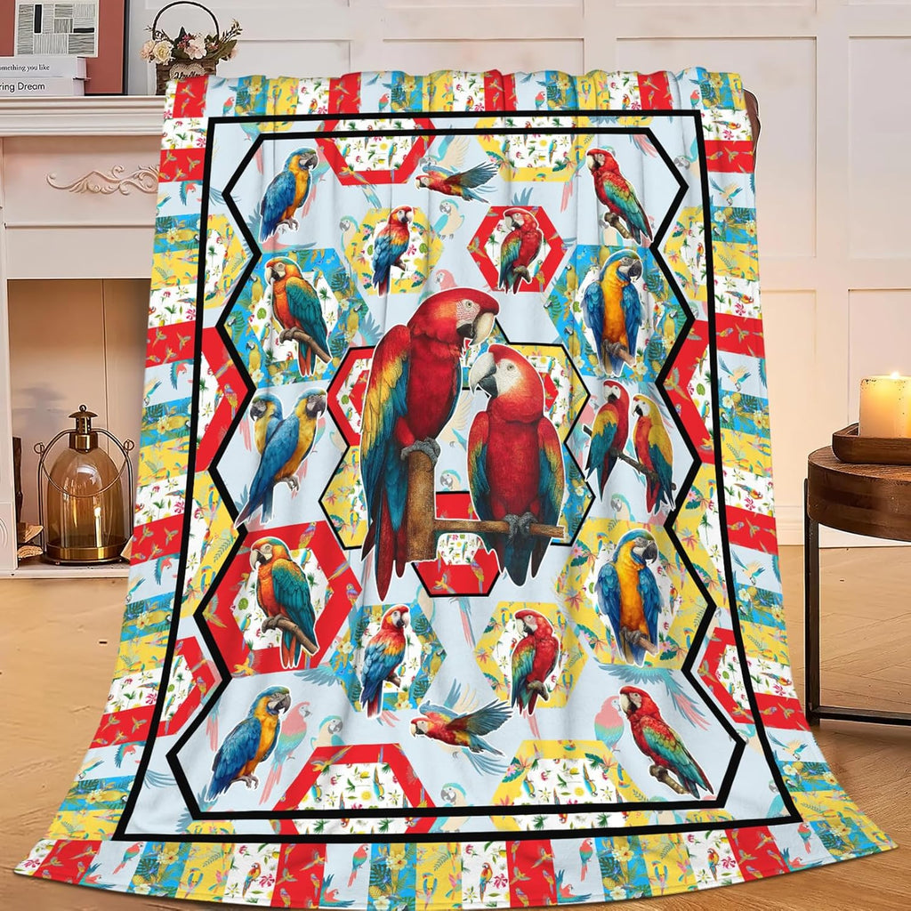 Parrot Bird Throw Blanket Macaw Stuff Gifts for Kids Girls Boys Adults Women Men Soft Cozy Warm Plush Fluffy Fuzzy Fleece Blanket Decor 60''X80''