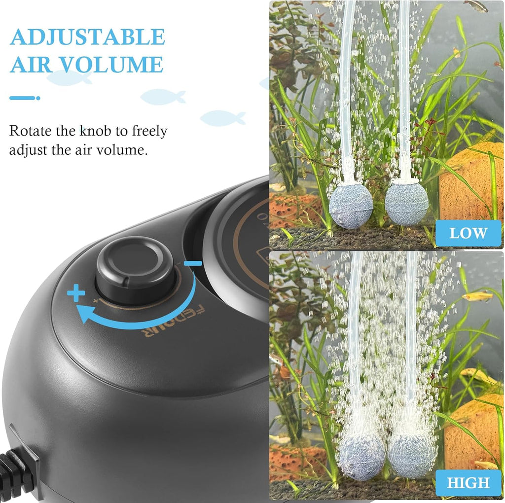 FEDOUR 2.5W 4W 6W Aquarium Air Pump, Powerful Adjustable Fish Tank Oxygen Pump for up to 300Gallon Fish and Turtle Tank, Quiet Aquarium Air Bubbler (2.5W for up to 100gallon)