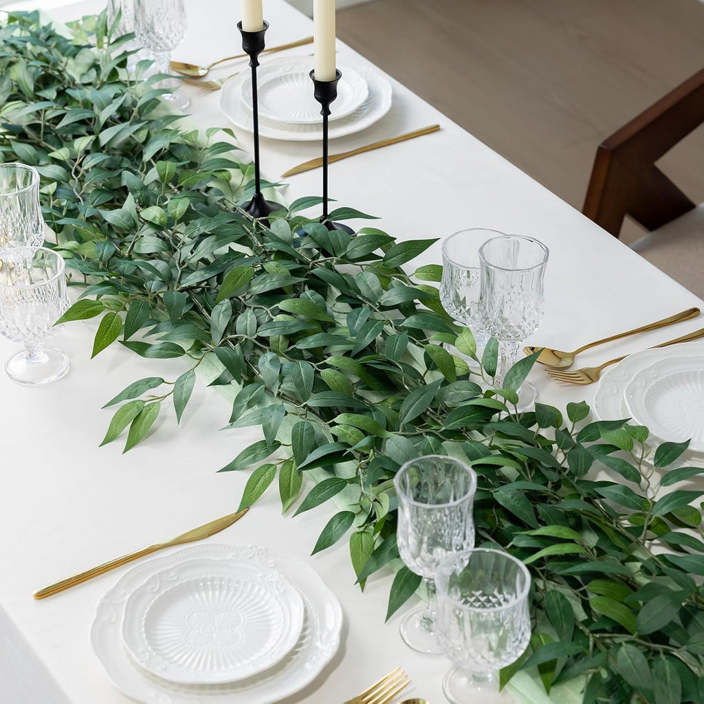 mizii 24pcs Italian Ruscus Artificial Greenery Stems Silk Green Leaves 20in Fake Spray Plants Stem Garland Greenery Decoration for Centerpieces Wedding Arch Flower Bouquet Table Room Wall Decor (24)