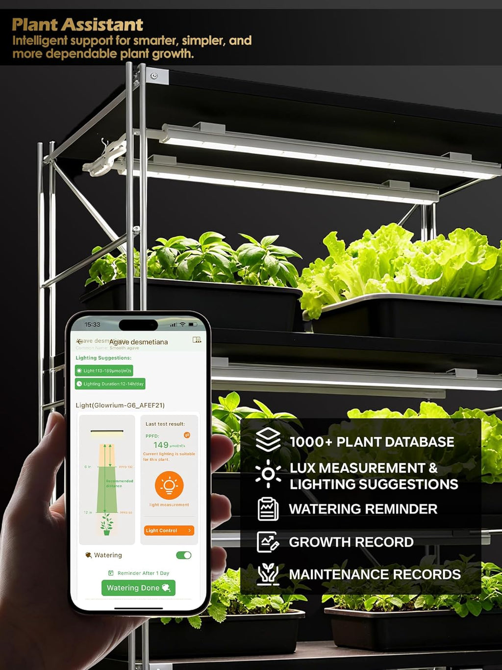 Smart Grow Light for Indoor Plants,3500K Full Spectrum LED Plant Light Strips with 3/9/12H Auto Timer,Stepless Dimming,Modular Design，Plug and Play (White, 6 Pack 48W)
