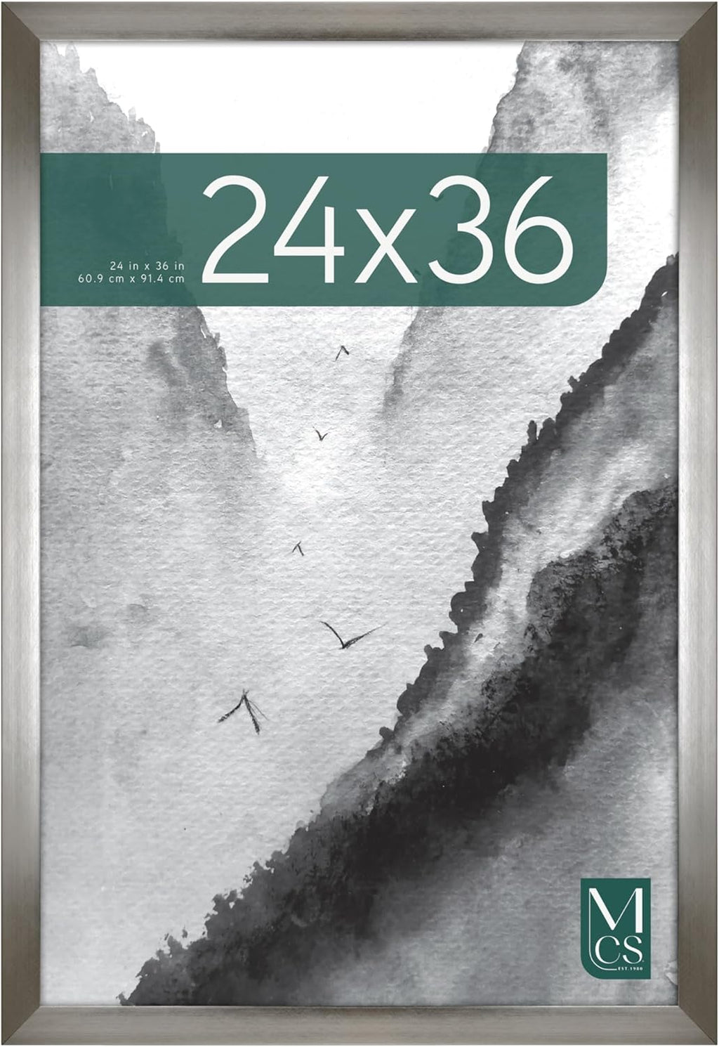 MCS Museum Poster Frame 24x36 Pewter, Vertical & Horizontal Wall Hanging Large Picture Frame for Photos, Posters & Art Prints (2-Pack)