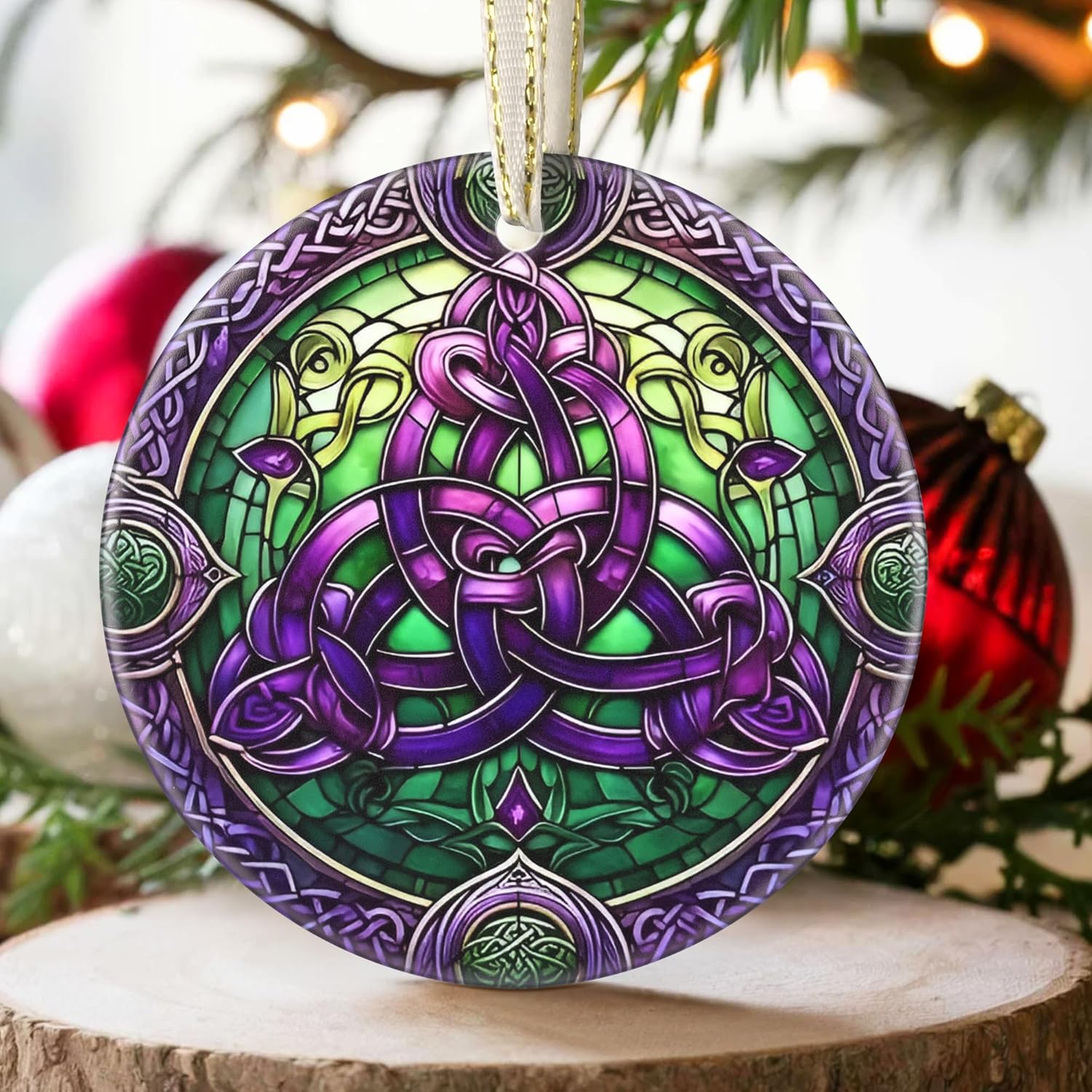 2025 Celtic Knot Christmas Ornament - Christmas Tree Decoration, Round Ceramic Holiday Decor for Tree - Gift Idea for Friends and Exchange