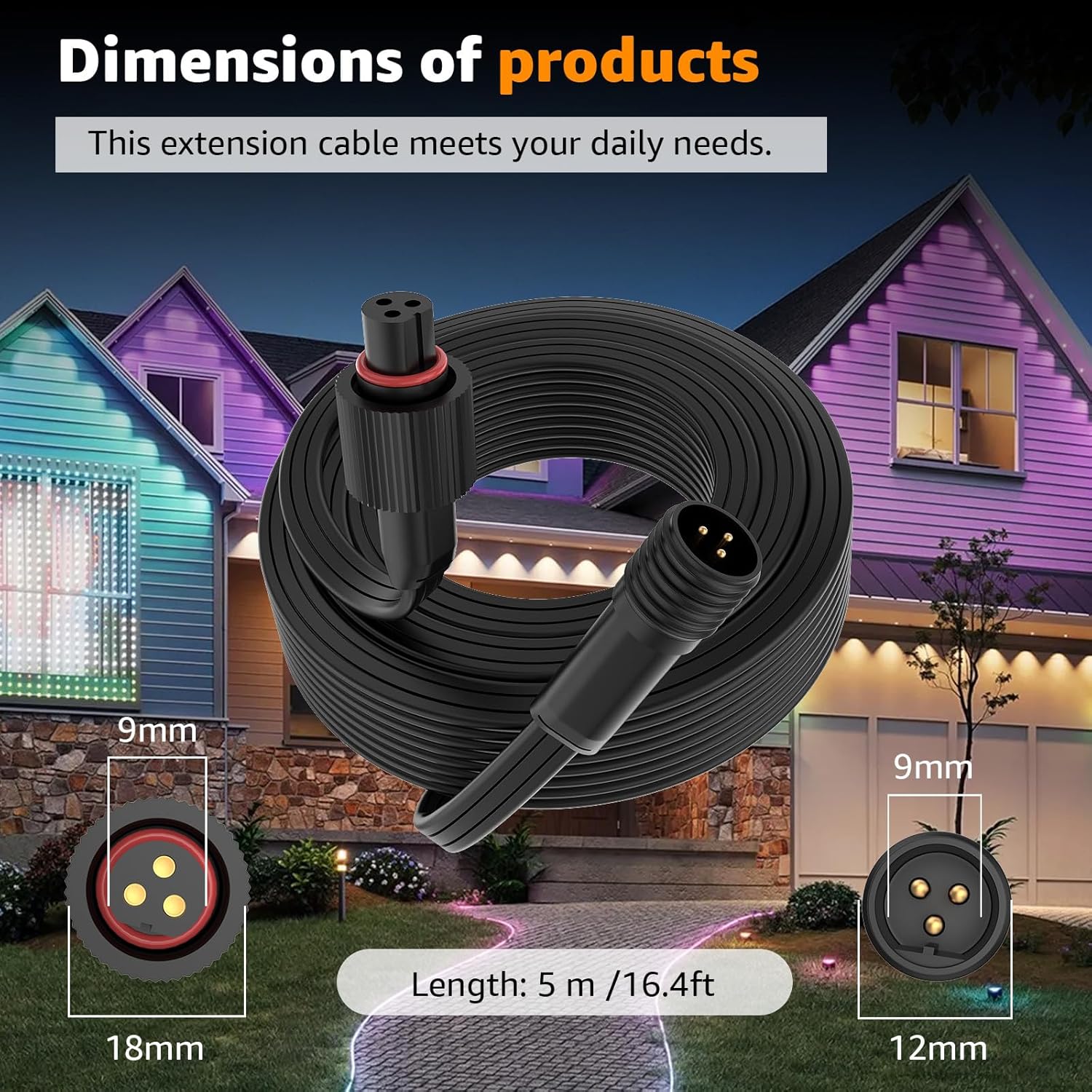 Extension Cable for Govee Permanent Outdoor Lights Pro, IP68 Waterproof Extension Cord, for Govee H705A H705B H705C H706A H706B H706C H7067 Permanent Outdoor Lighting Systems (16FT)
