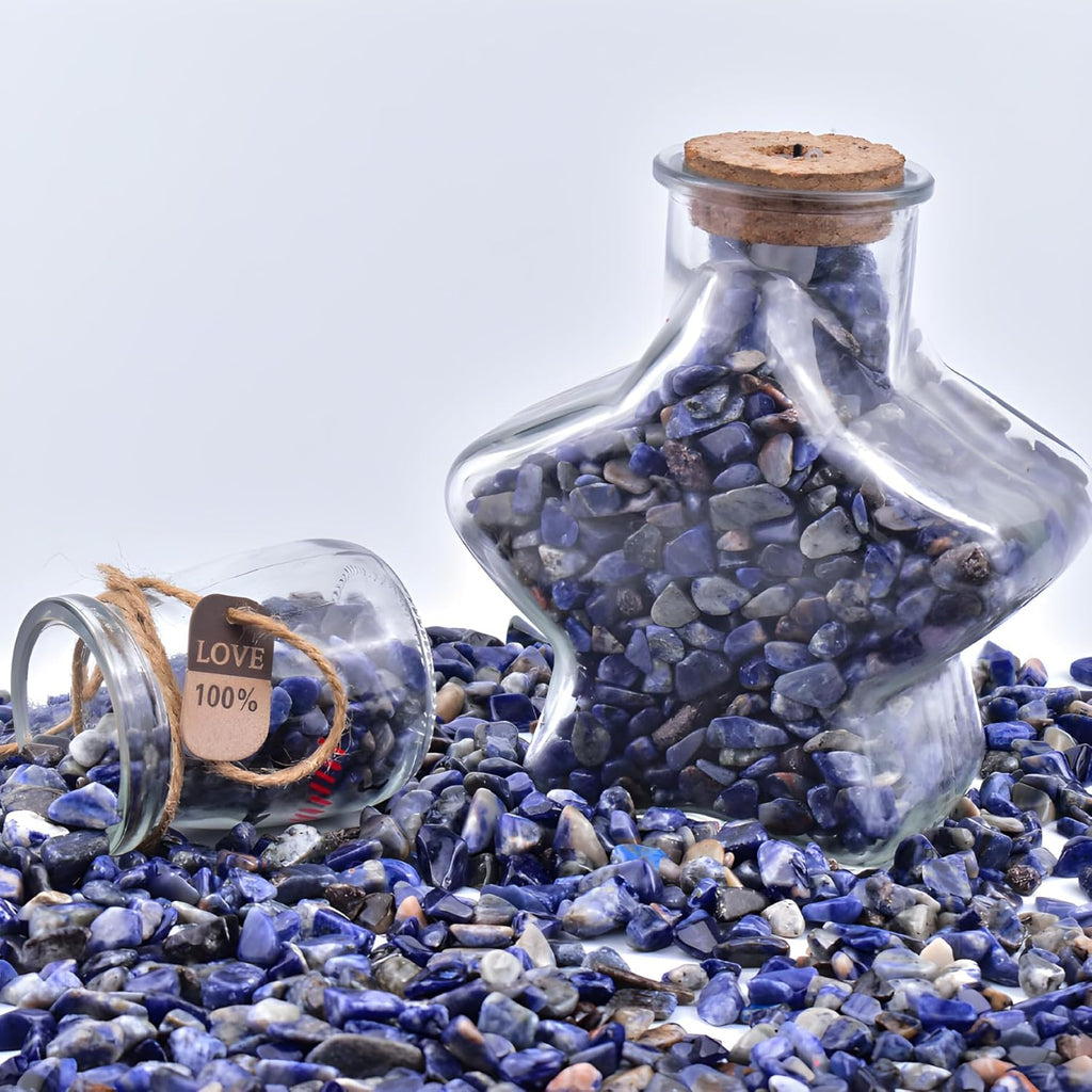 Polished Sodalite Crystal Chips 200 Pcs - 0.3" 10 oz Tumbled Stone Chips Crushed Sea Glass Stones Healing Reiki Crystal Jewelry Making Home Decoration