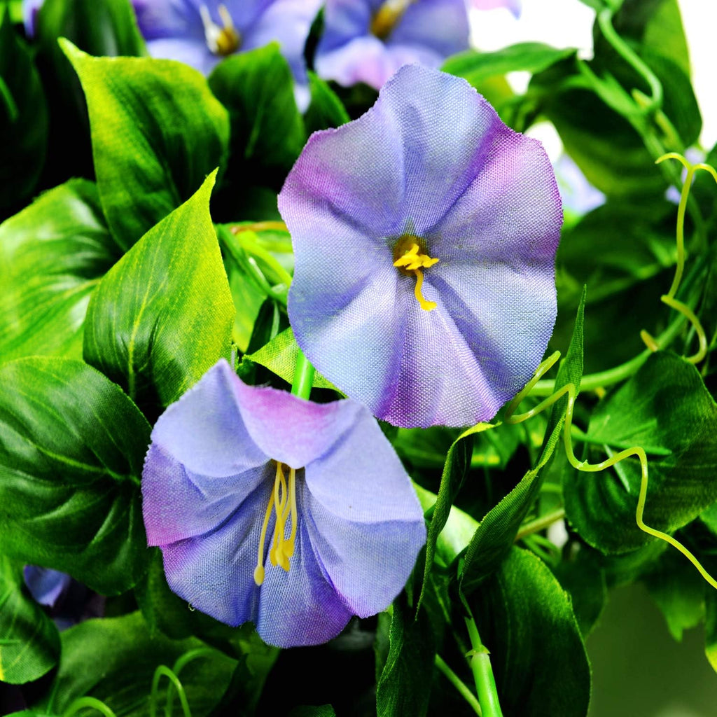 AirSun Artificial Morning Glory Flower Vines, 2pcs 15Feet Hanging Plants Silk Garland Fake Green Plant Home Garden Wall Fence Indoor Outdoor Wedding Birthday Decor