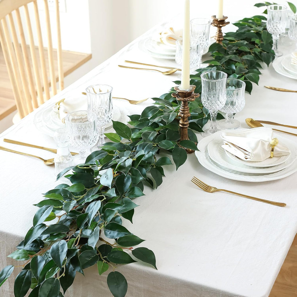 Mizii 2 Strands Artificial Vines Ficus Garland 78" Fake Vine with Silk Green Leaves Faux Hanging Plants Greenery Decorations for Bedroom Table Centerpieces Wall Party Wedding Room Decor (Ficus)