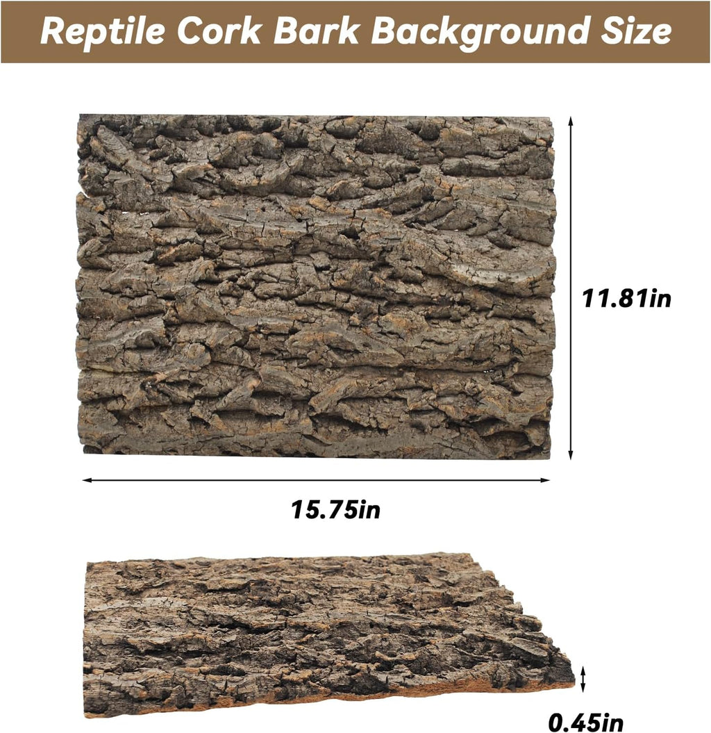 PINVNBY Natural Cork Bark Terrarium Background,15.74x11.81 Inches Reptile Tank Backdrop 3D Bearded Dragon Tank Climbing Wall Habitat Decor for Gecko Lizard Tortoise Frog Chameleon(1 PCS)