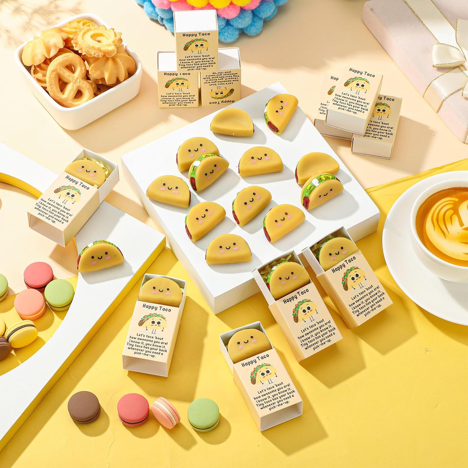 Wettarn 24 Sets Taco Appreciation Gifts Cute Stress Balls with Support Gift Boxes Inspirational Party Favors for Employee Coworker Friends Office Positive Relief Toys