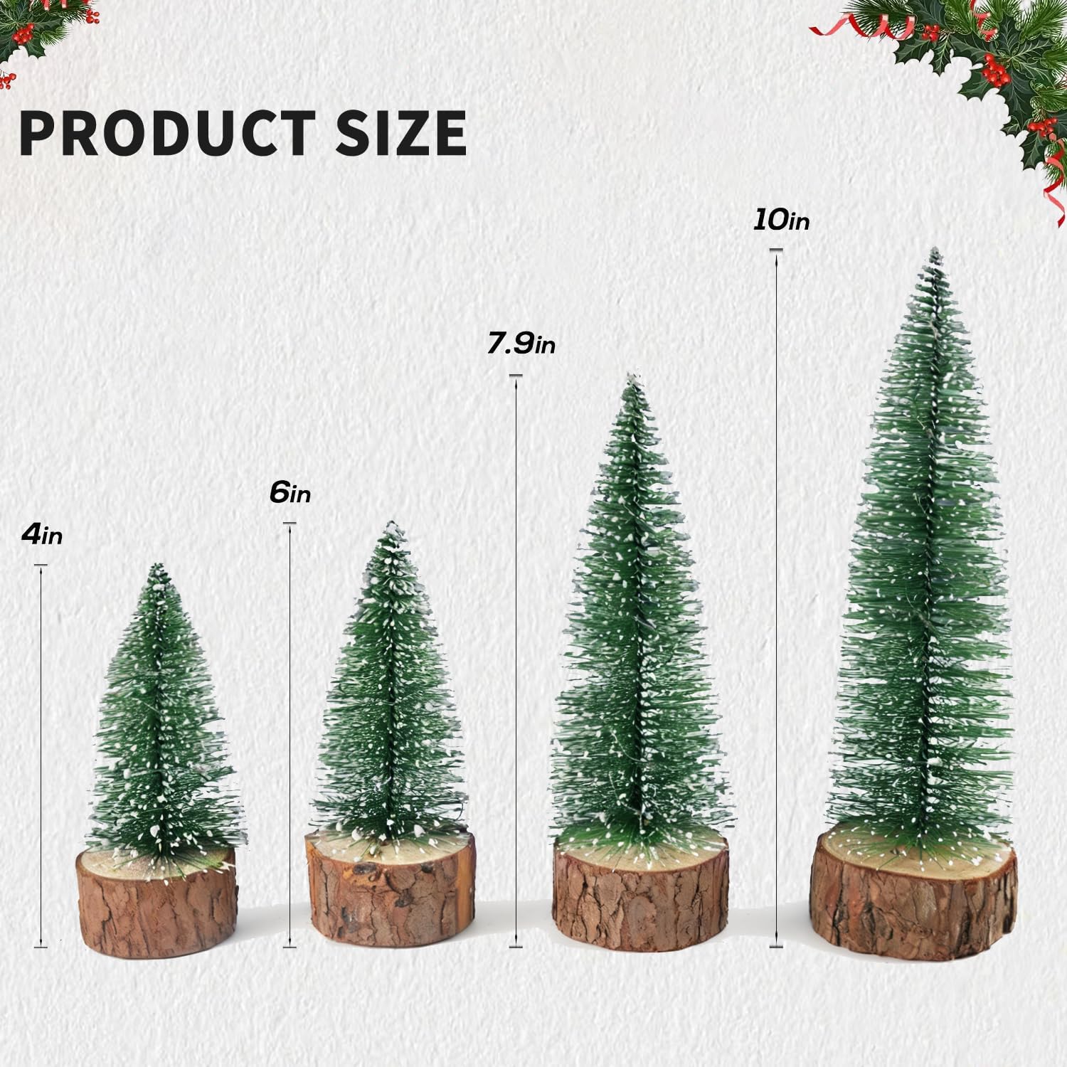 4Pcs Mini Christmas Trees with Light Small Artificial Bottle Brush Trees with Wooden Base Miniature Pine Tree Table Top Decoration for Party Home Xmas Holiday