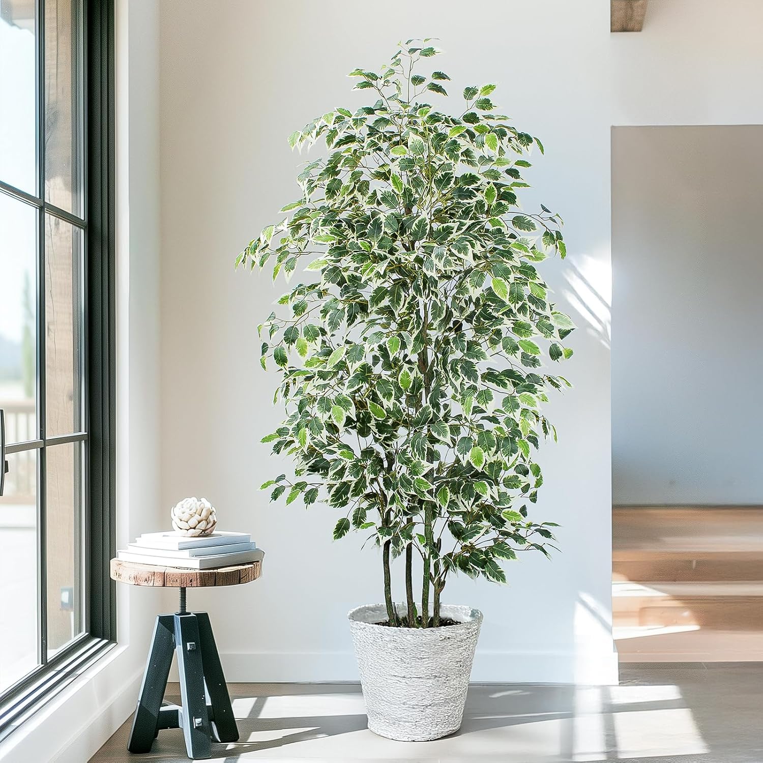 6 FT Artificial Ficus Tree 600 Leaves Faux Plants Indoor Tall with Black Pot Large Fake Tree for Home Office Living Room Decor