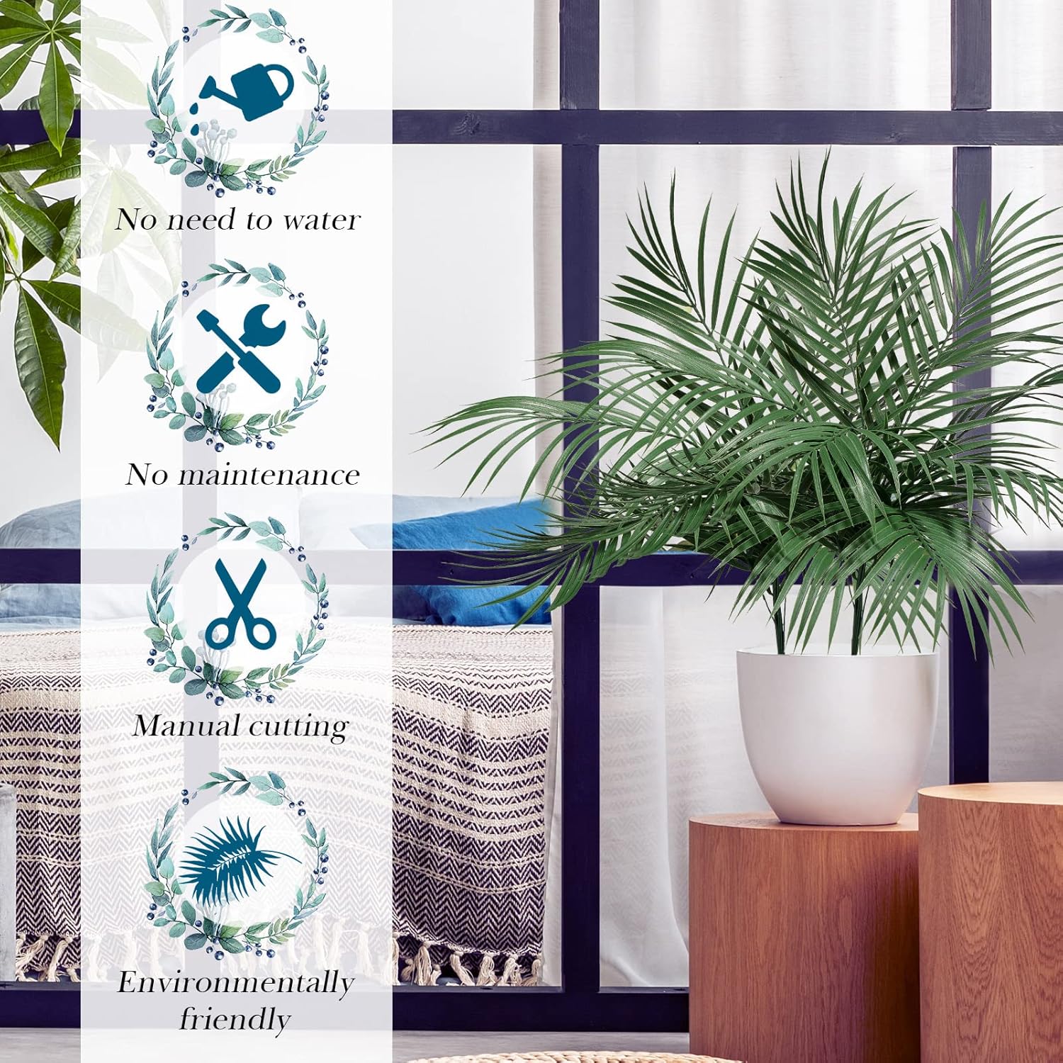 Jutom 100 Pcs 25 Inch Artificial Palm Leaves Decor Large Tropical Faux Plants Plastic Fronds Fake Palm Branches Tree Leaves for Sunday Tree Vase Jungle Beach Party Wedding Decoration