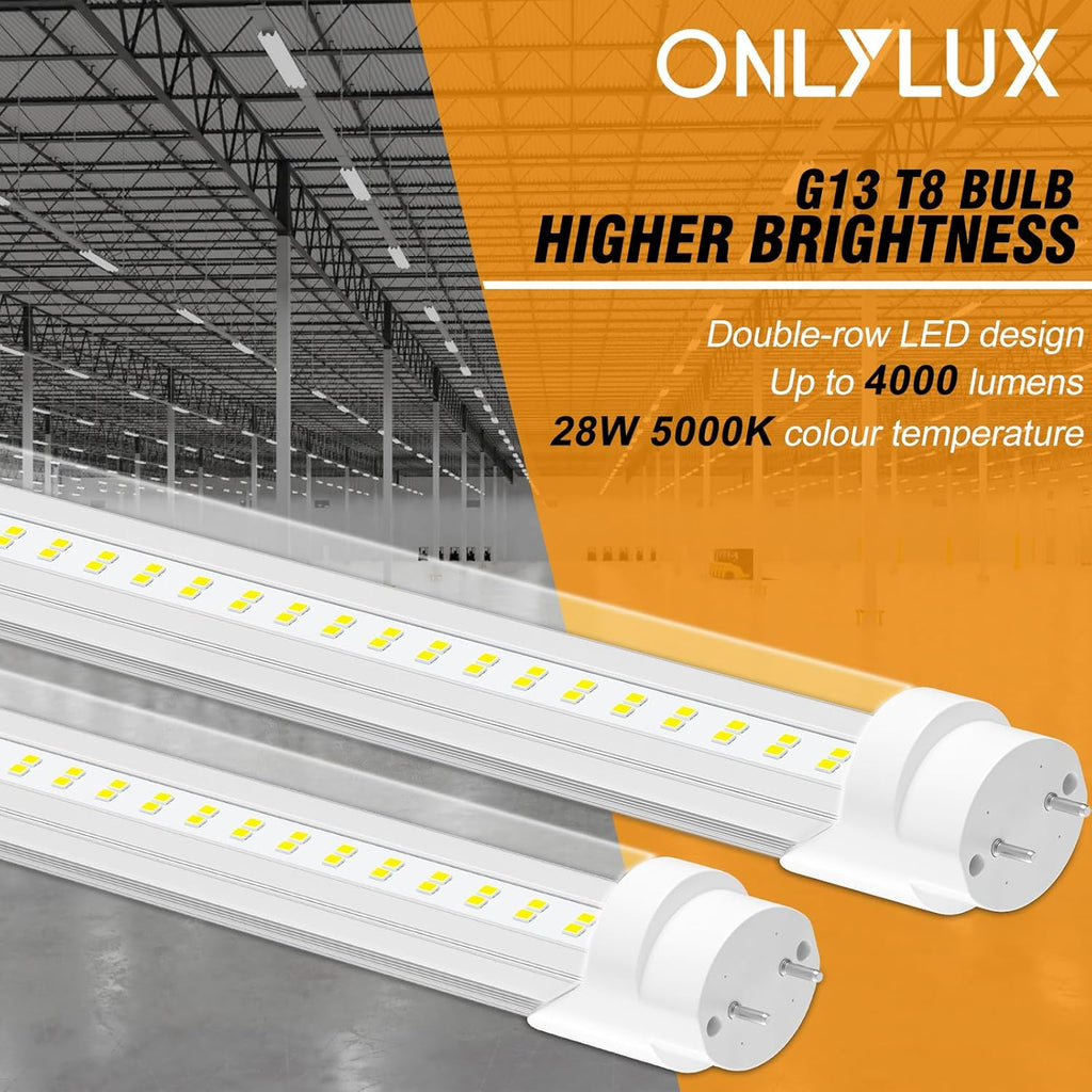 T8 Led Bulbs 4 Foot - F32T8 28W 4000 Lumens(Super Bright) 5000K, T8 T10 T12 4ft Flourescent Tube Led Replacement, Ballast Bypass, Type B, Dual-End Powered, Daylight 10 Pack